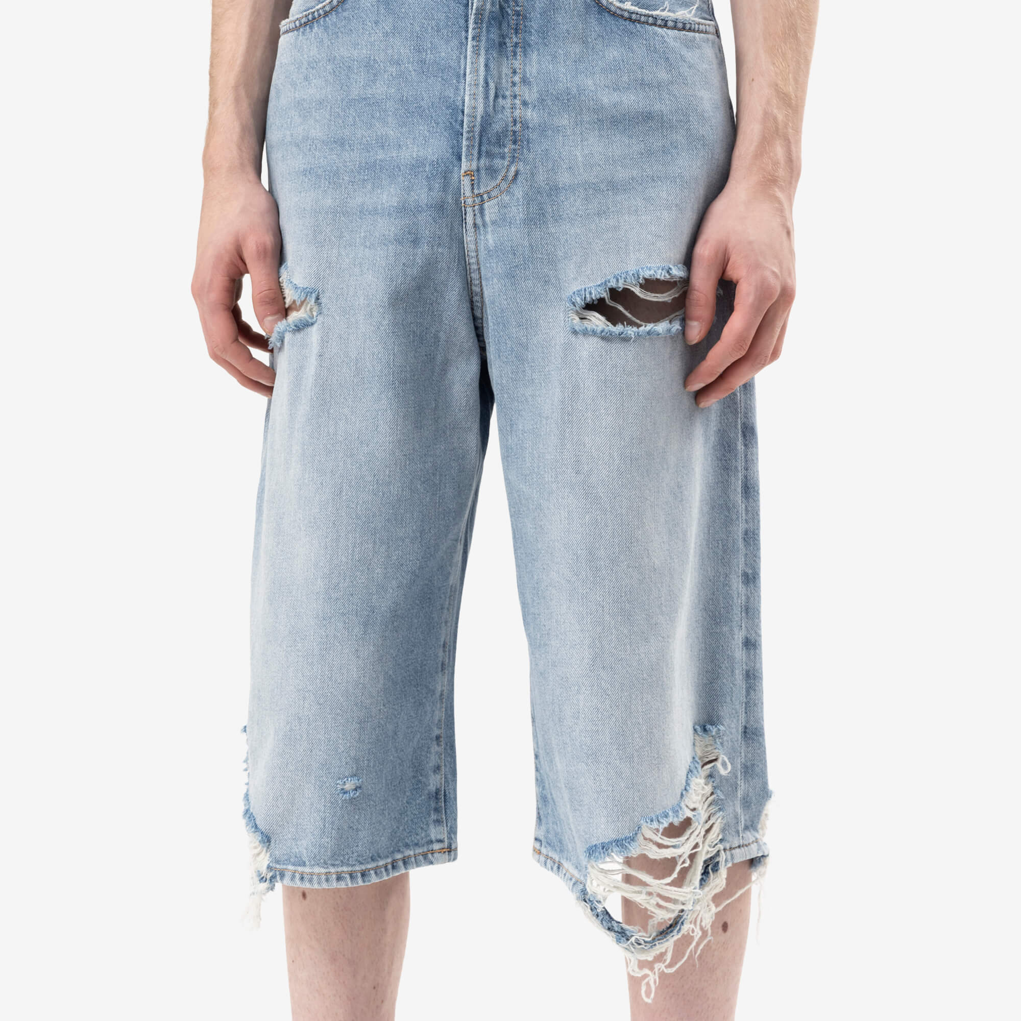 Unisex Loose Fit Distressed Denim Shorts