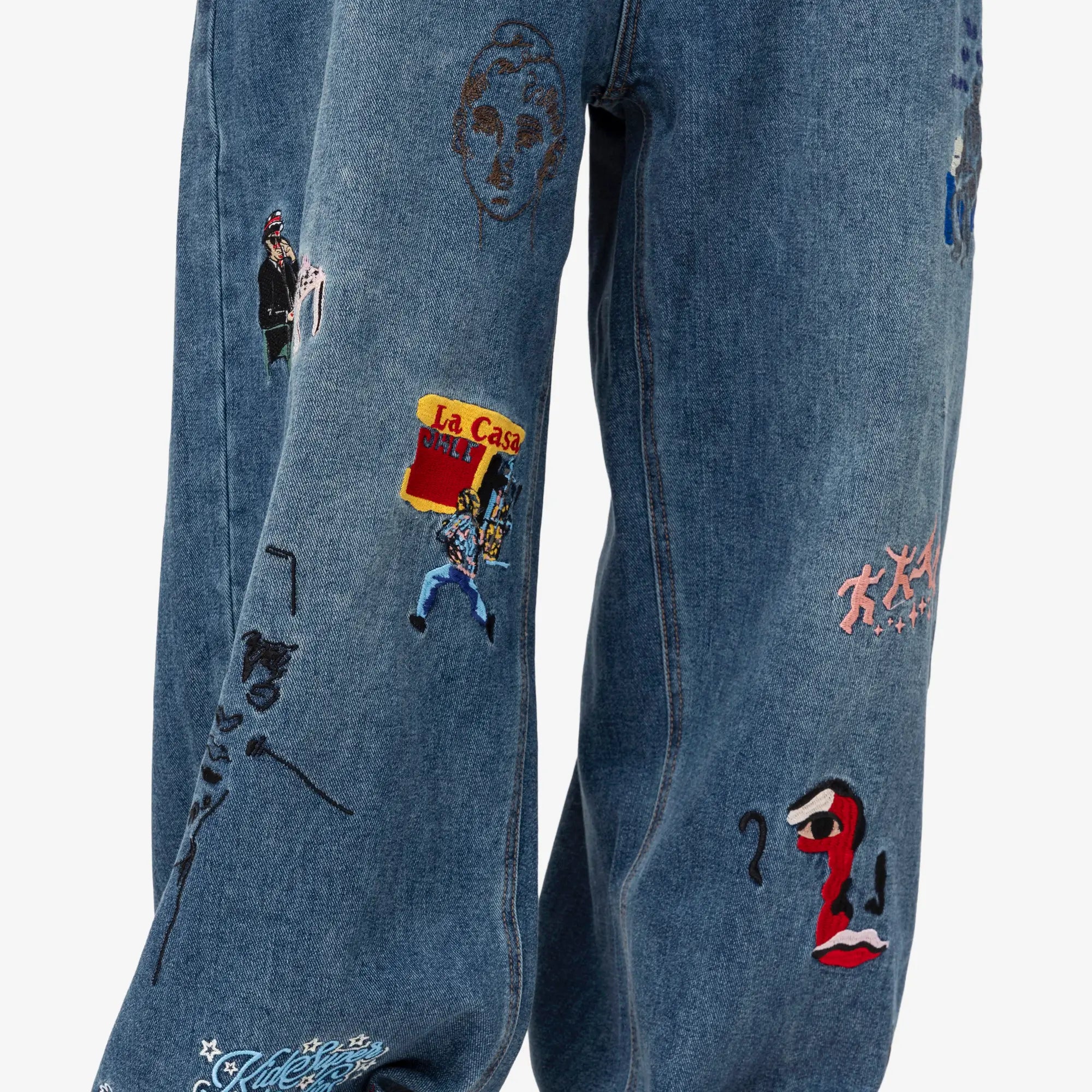 Embroidered Paintings Balloon Jeans