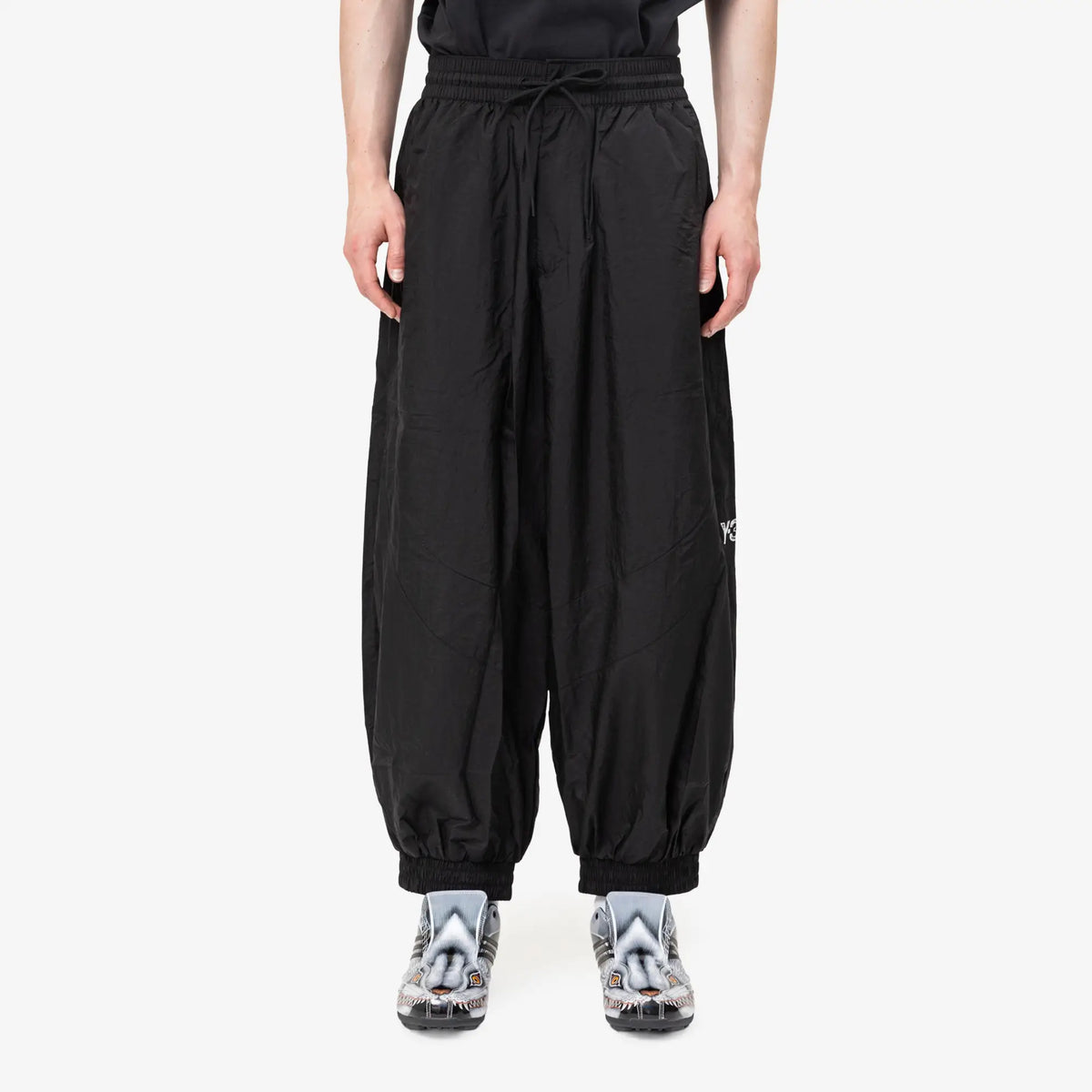 90s y's Yohji yamamoto NYLON ブレンド Slacks Adidas Y-3 Raw Edge 3 Stripes Nylon Shell Pants Black