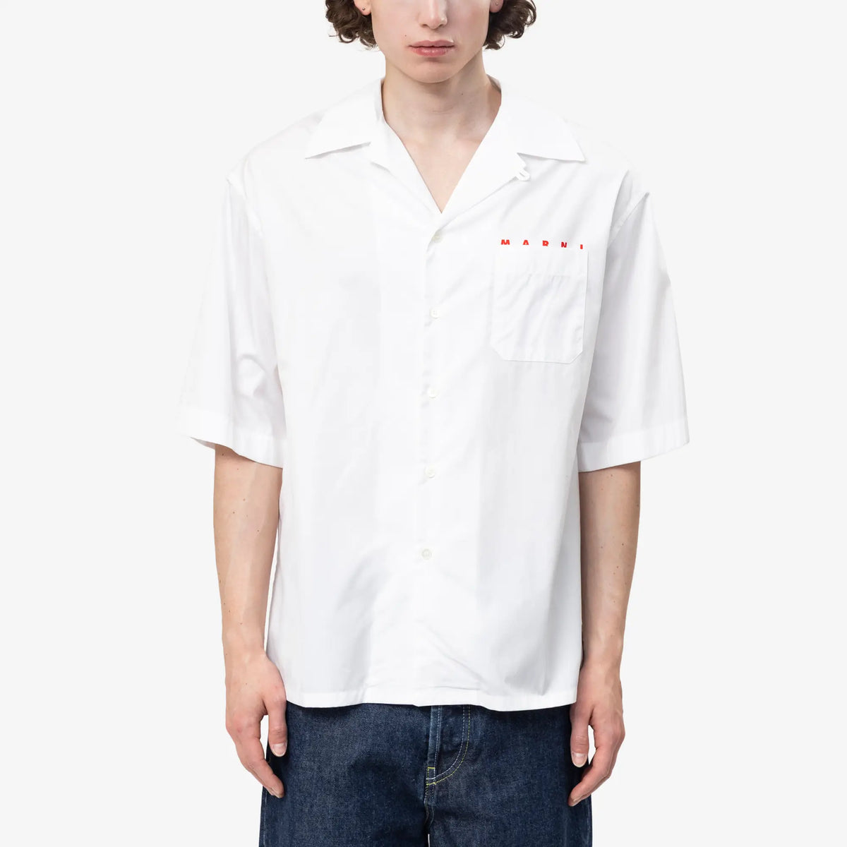 Marni Peeping Logo Pocket Bowling Shirt Lily White | Feuille