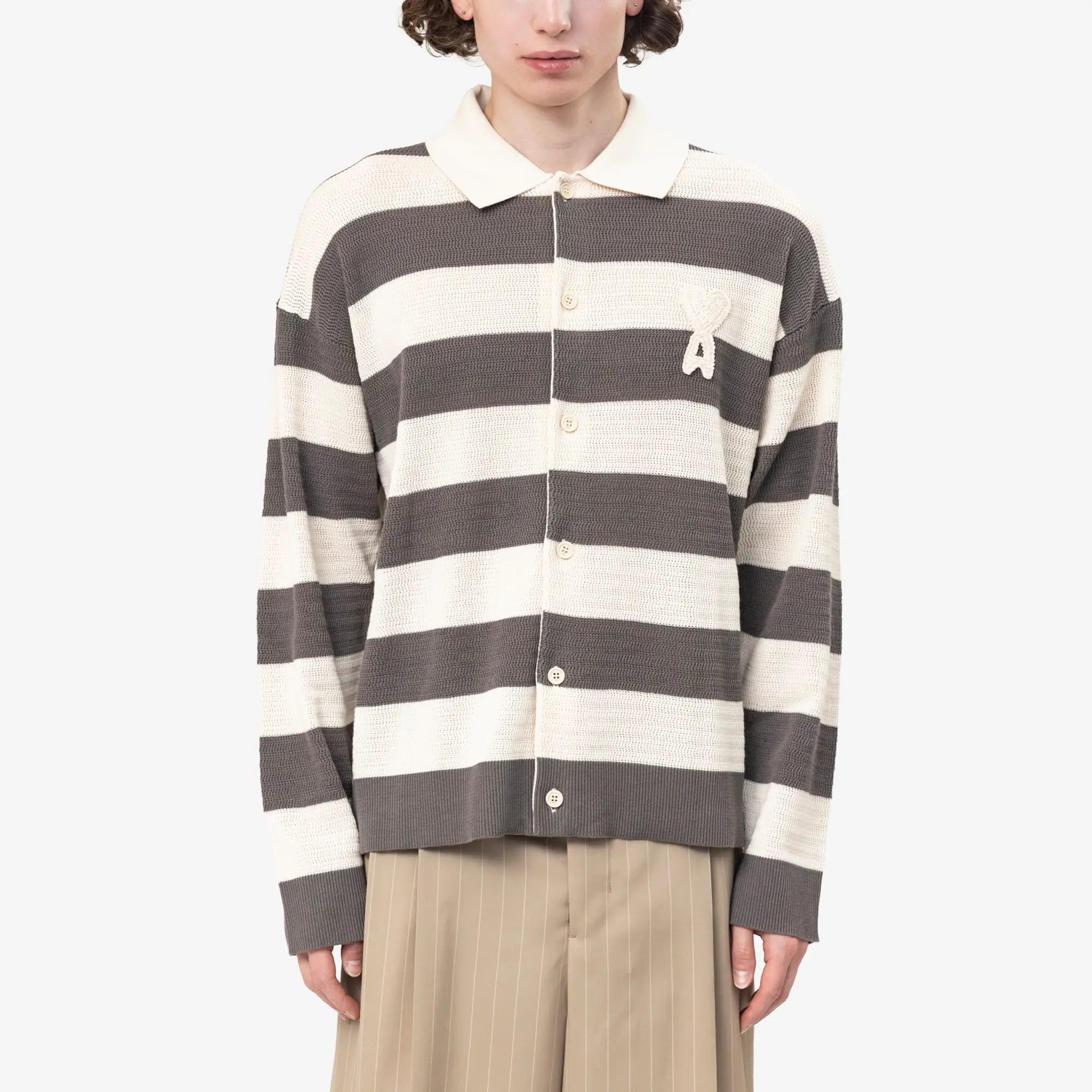 Knitted ADC Patch Shirt Collar Cardigan