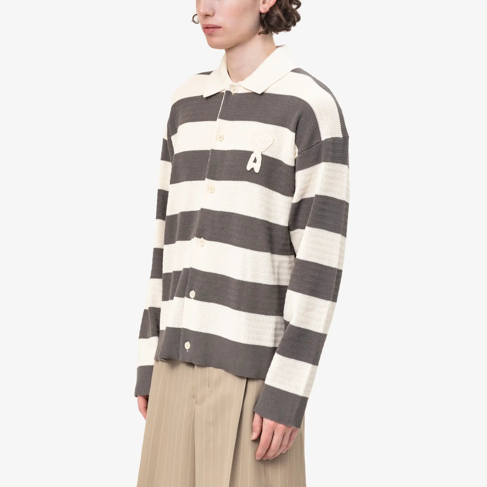 Knitted ADC Patch Shirt Collar Cardigan