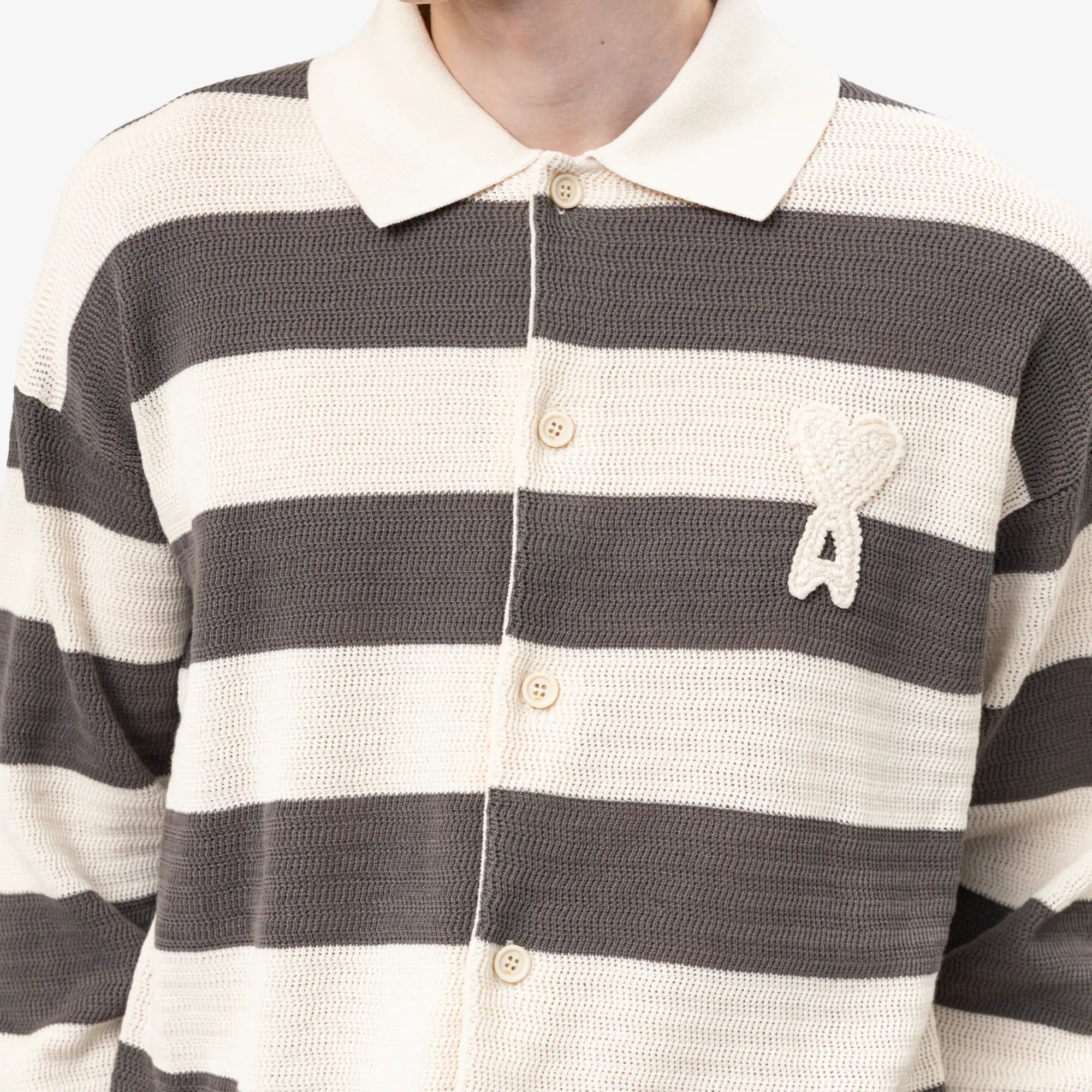 Knitted ADC Patch Shirt Collar Cardigan
