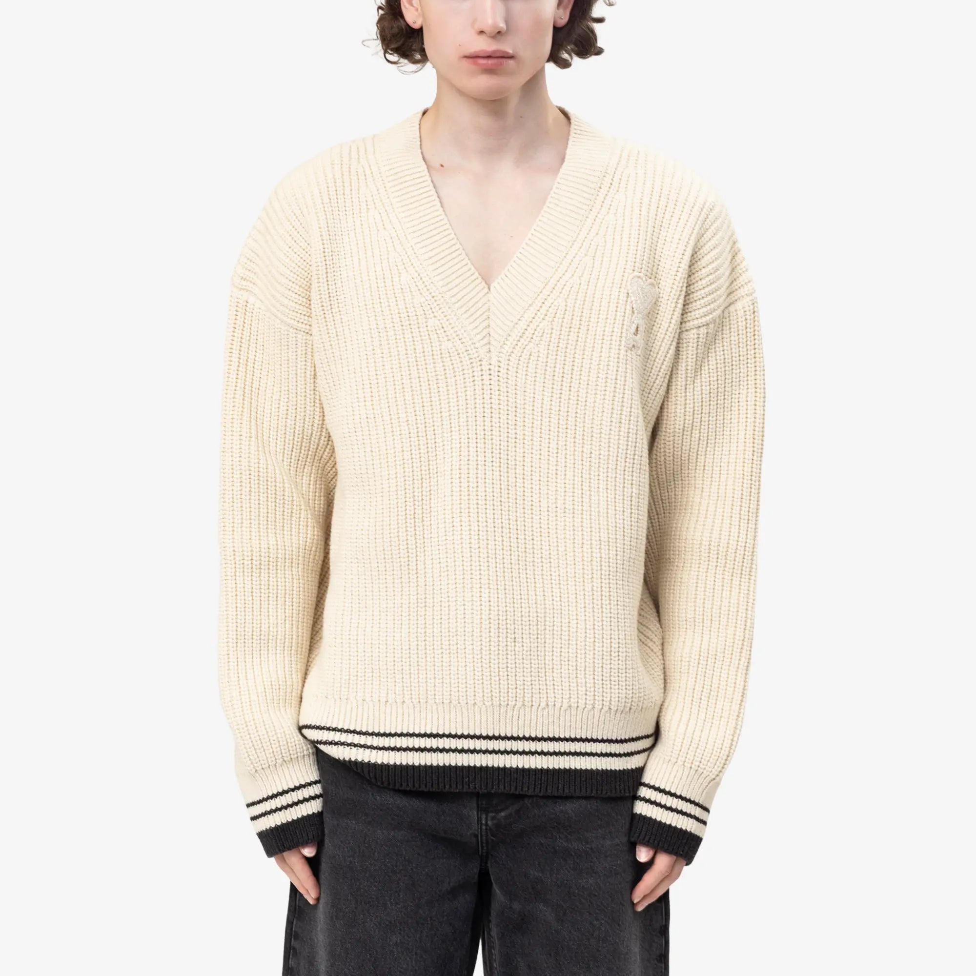 Knitted ADC Ami de Coeur Patch V-Neck Sweater
