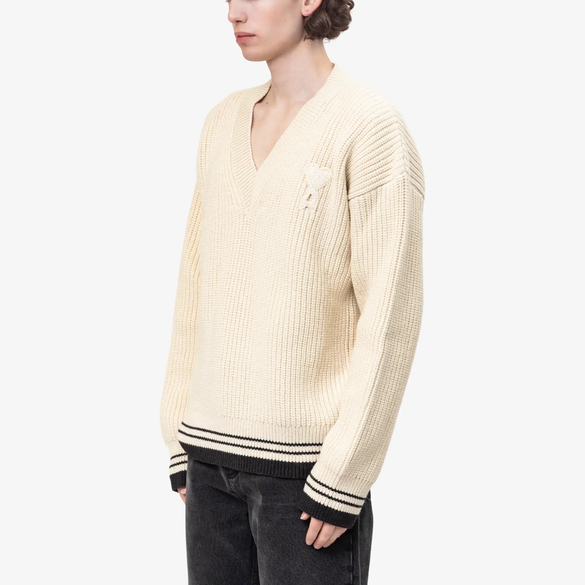 Knitted ADC Ami de Coeur Patch V-Neck Sweater