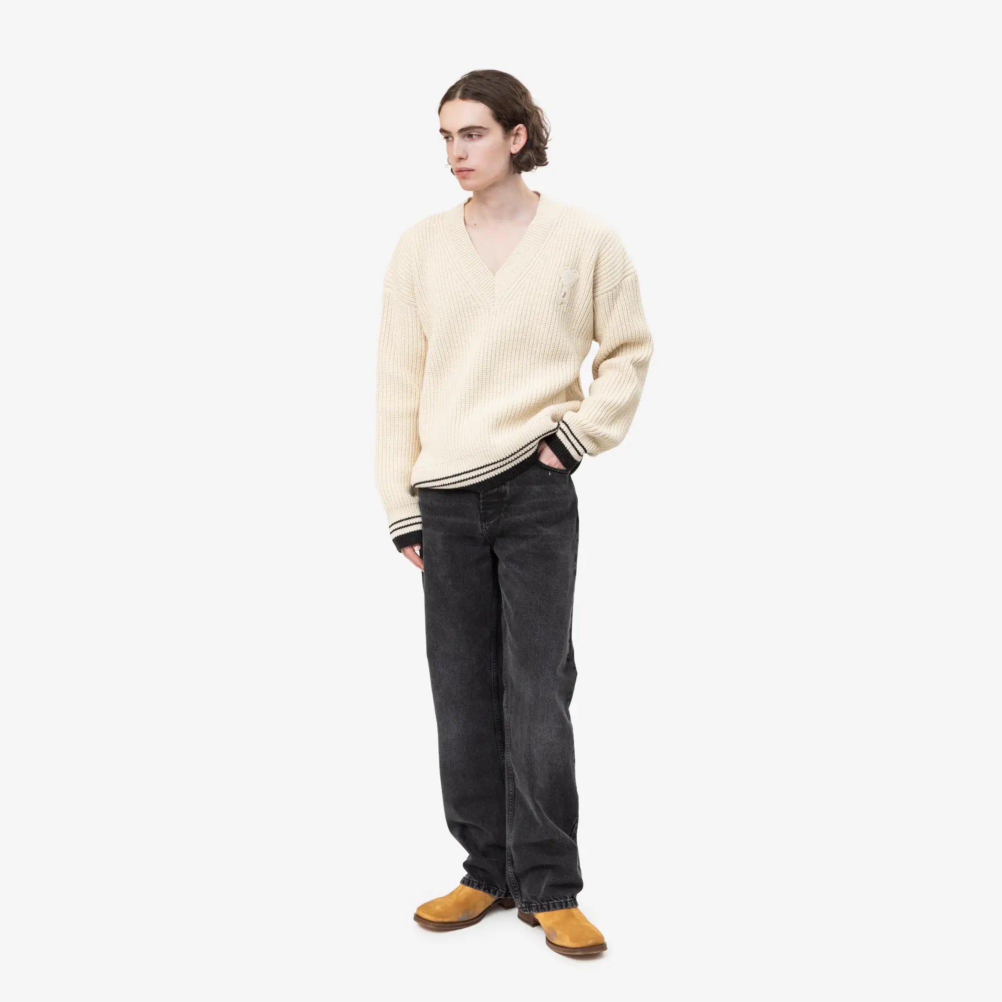 Knitted ADC Ami de Coeur Patch V-Neck Sweater