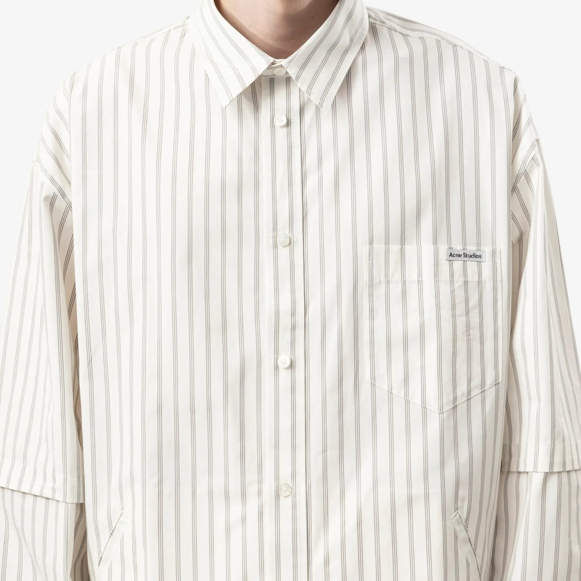 Acne Studios Double Sleeve Button Up Shirt Off White/Grey - 5