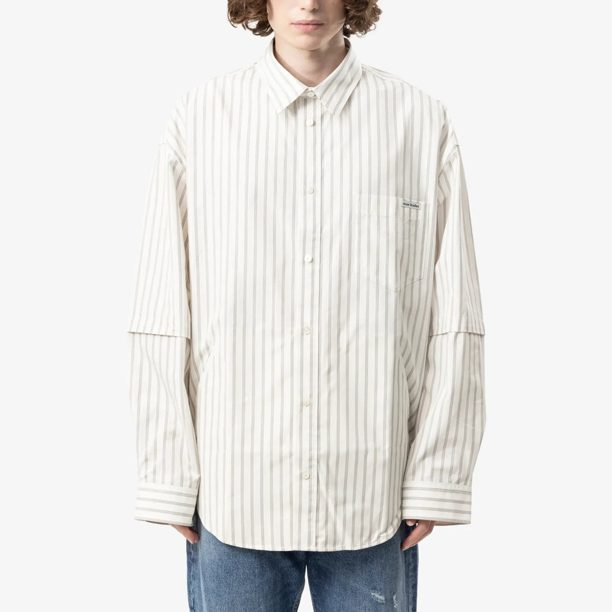 Acne Studios Double Sleeve Button Up Shirt Off White/Grey