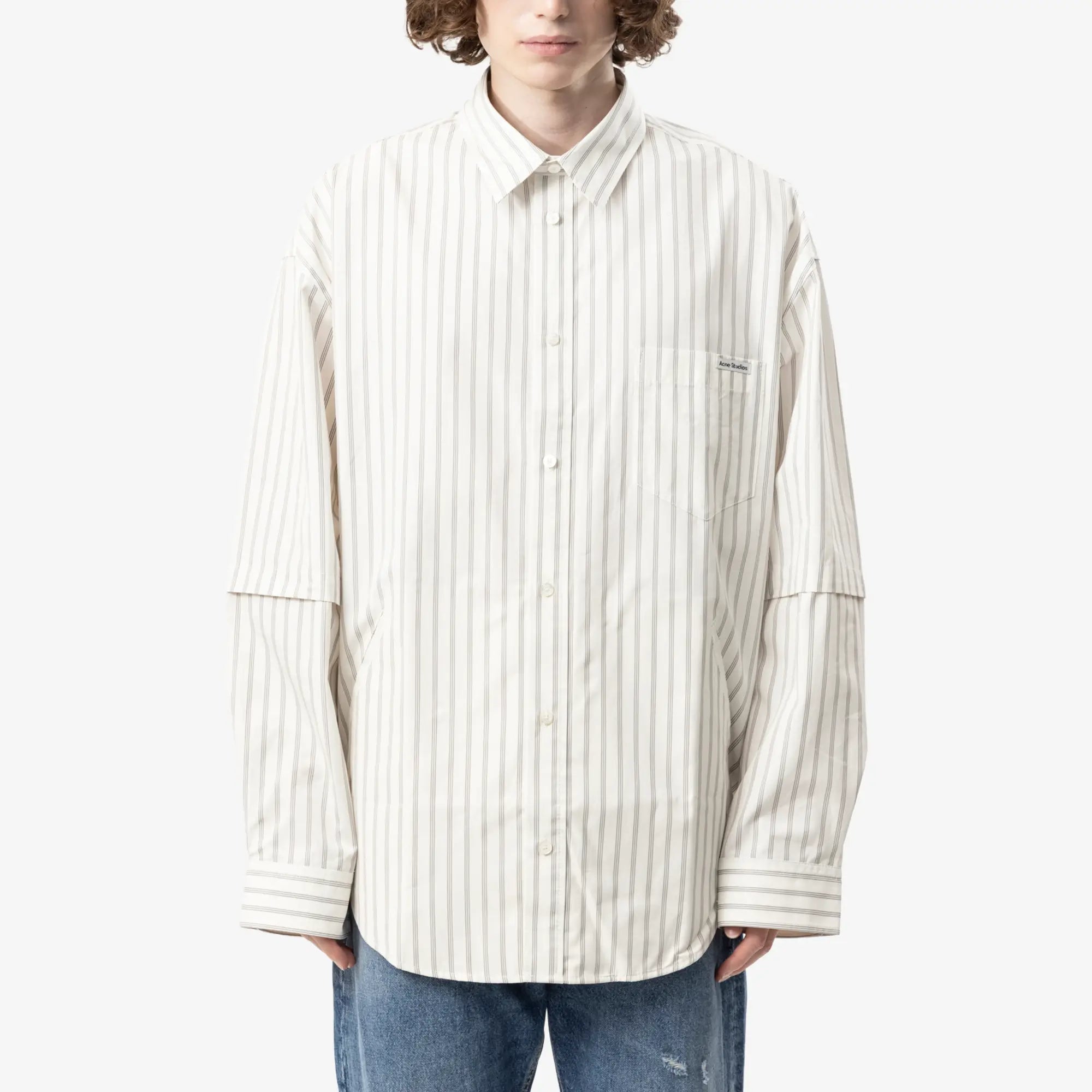 Acne Studios Double Sleeve Button Up Shirt Off White/Grey - 1