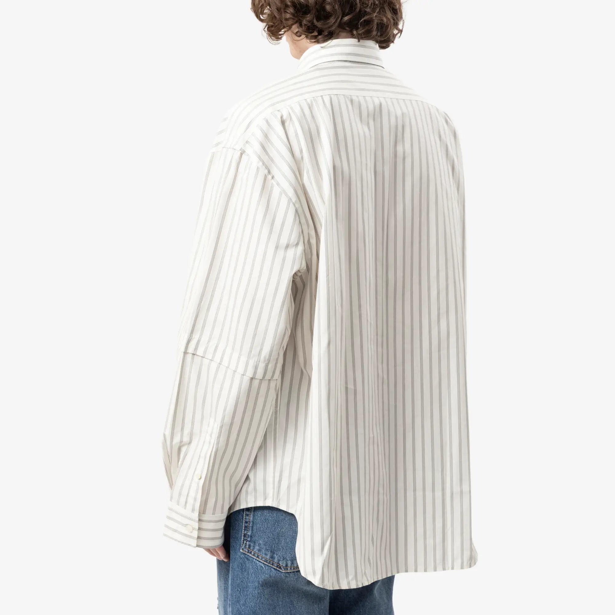 Acne Studios Double Sleeve Button Up Shirt Off White/Grey - 4