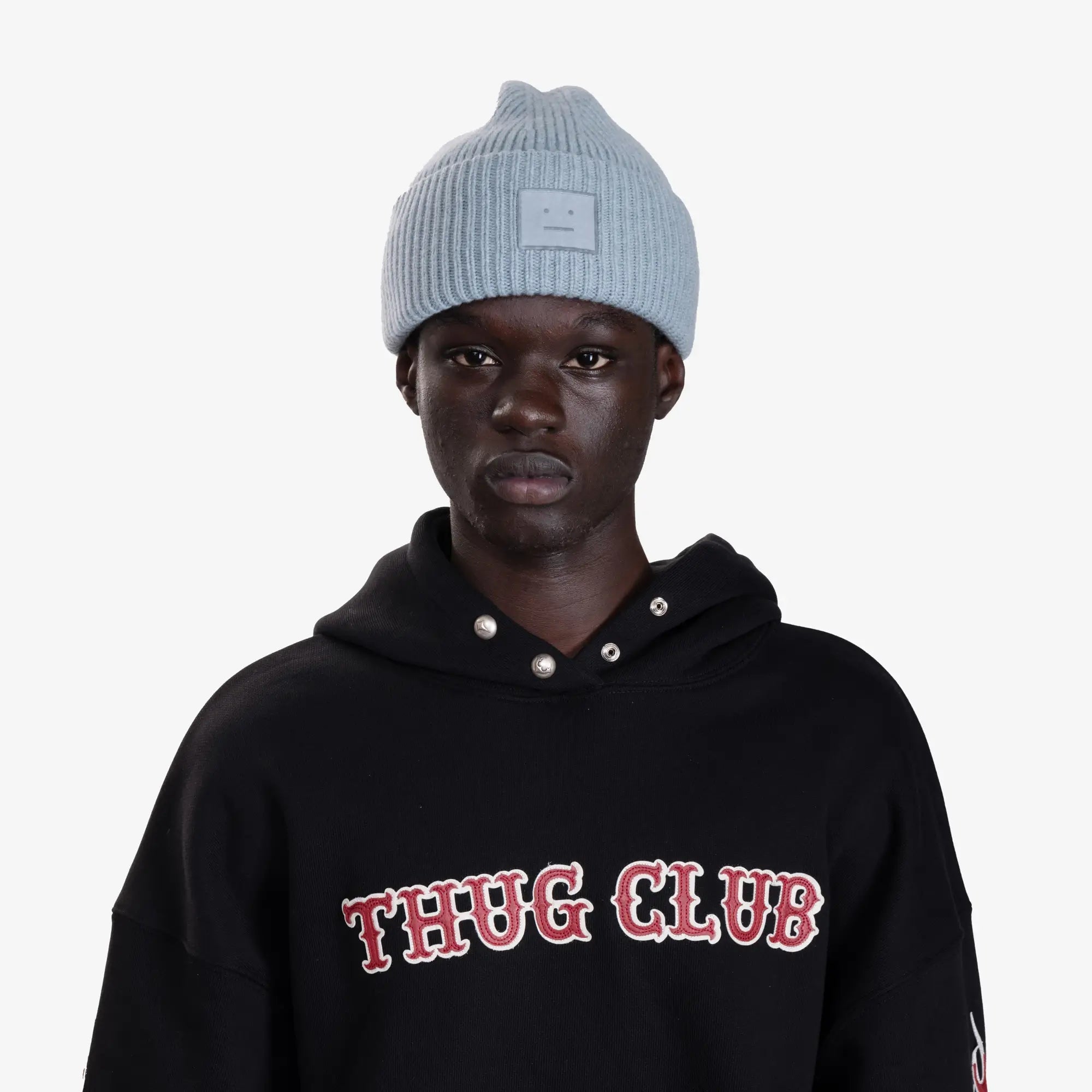 Acne Studios Large Face Logo Beanie Dusty Blue - 2