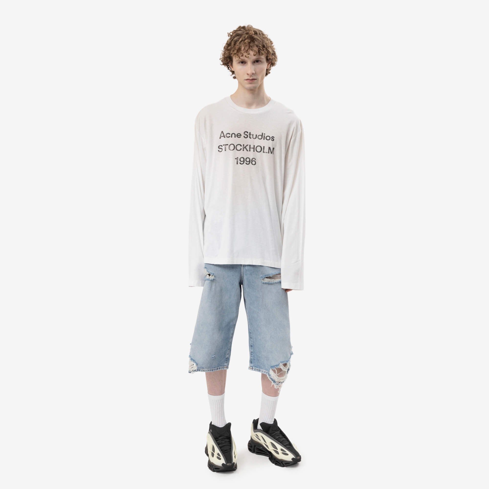 Acne Studios Logo Stamp Long Sleeve T-Shirt Dusty White-2
