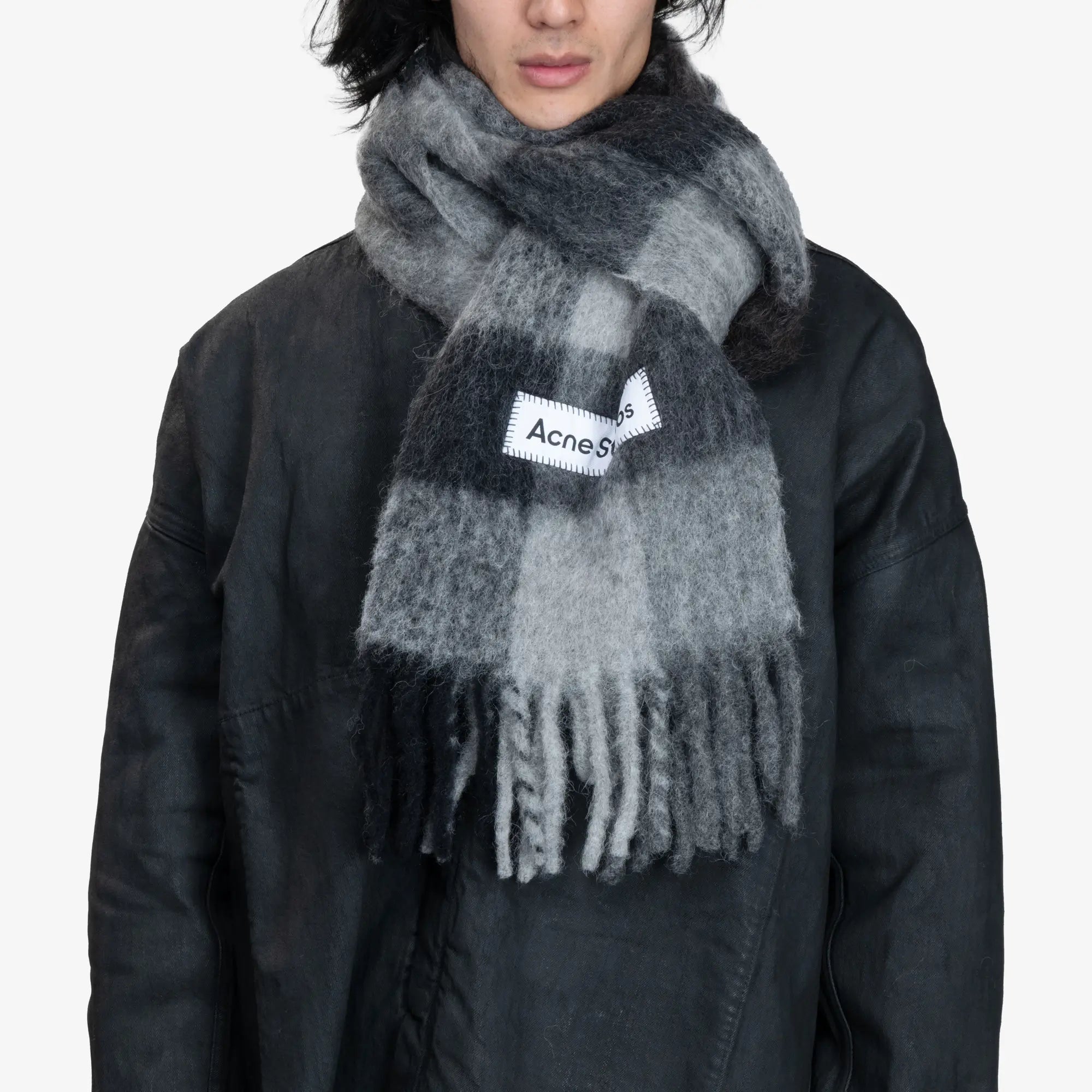Acne Studios Mohair Checked Scarf Dark Black/Grey/Dark Grey - 2