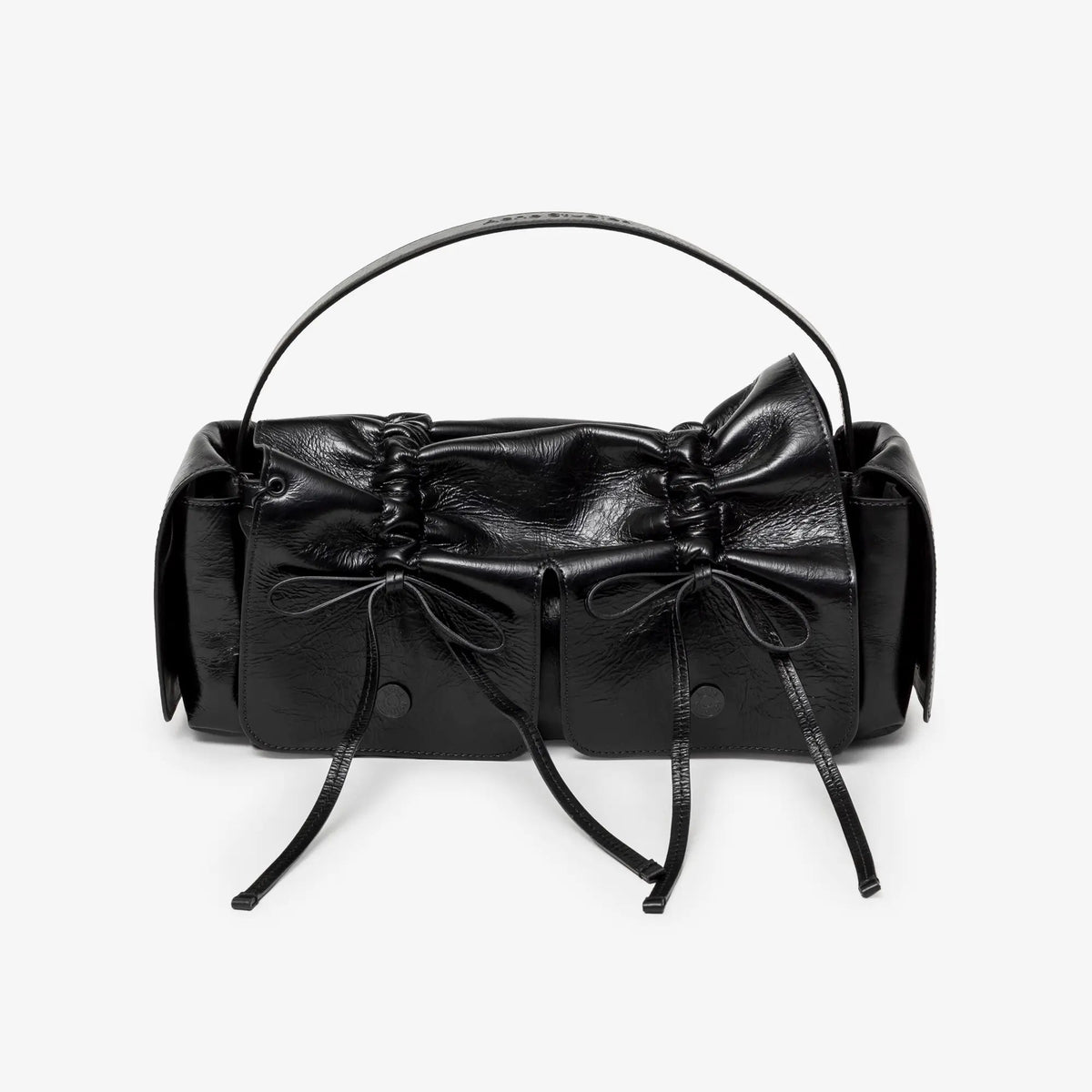 Acne Studios ブラックレザー　ショルダーバッグ Acne Studios マルチポケット ラックス ショルダーバッグ ブラック