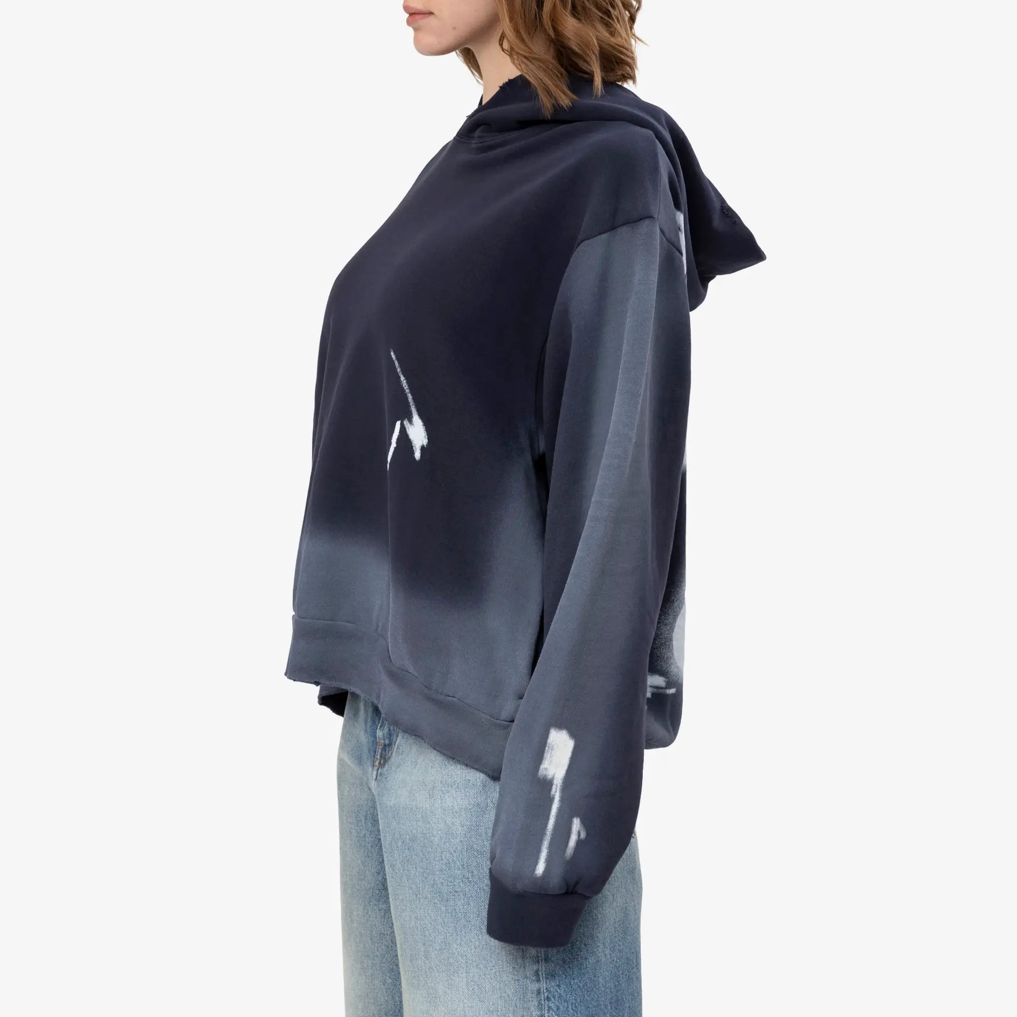 Acne Studios Sprayed Logo Ribbon Hoody Navy Blue - 3