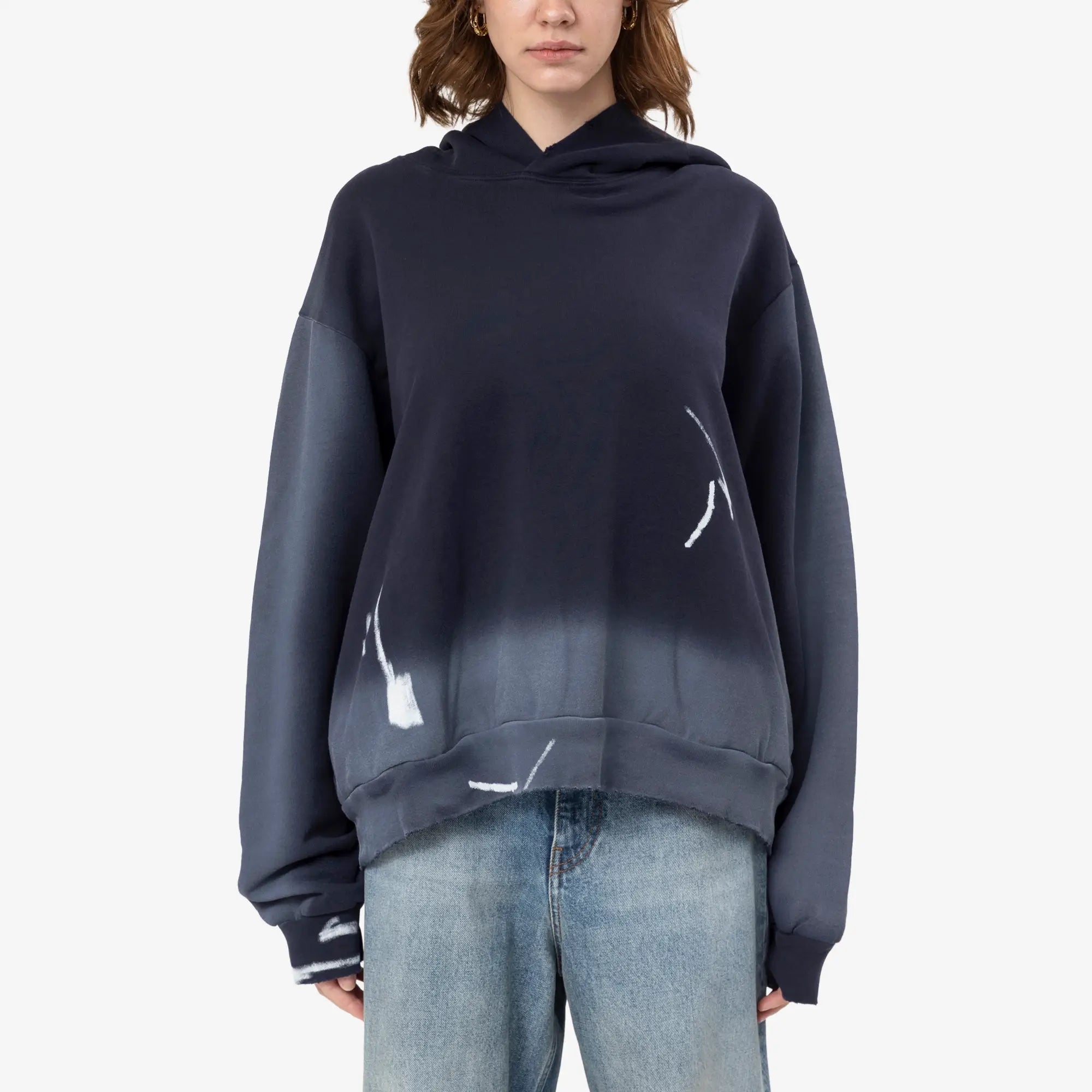 Acne Studios Sprayed Logo Ribbon Hoody Navy Blue - 1