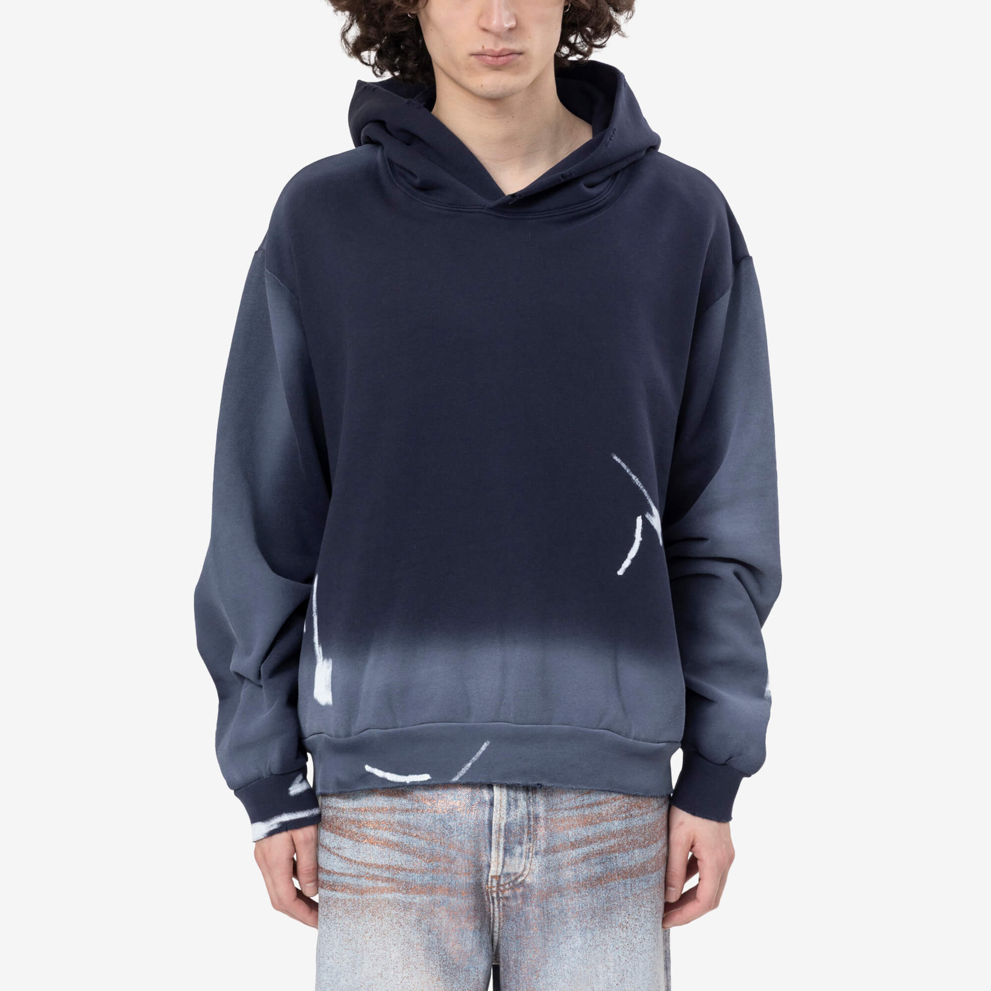 Acne Studios Sprayed Logo Ribbon Hoody Navy Blue - 1