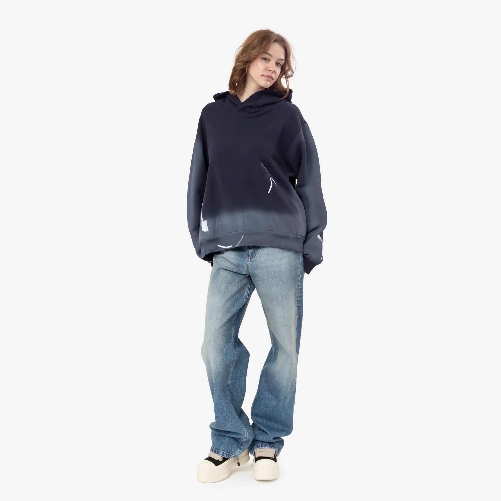 Acne Studios Sprayed Logo Ribbon Hoody Navy Blue - 2