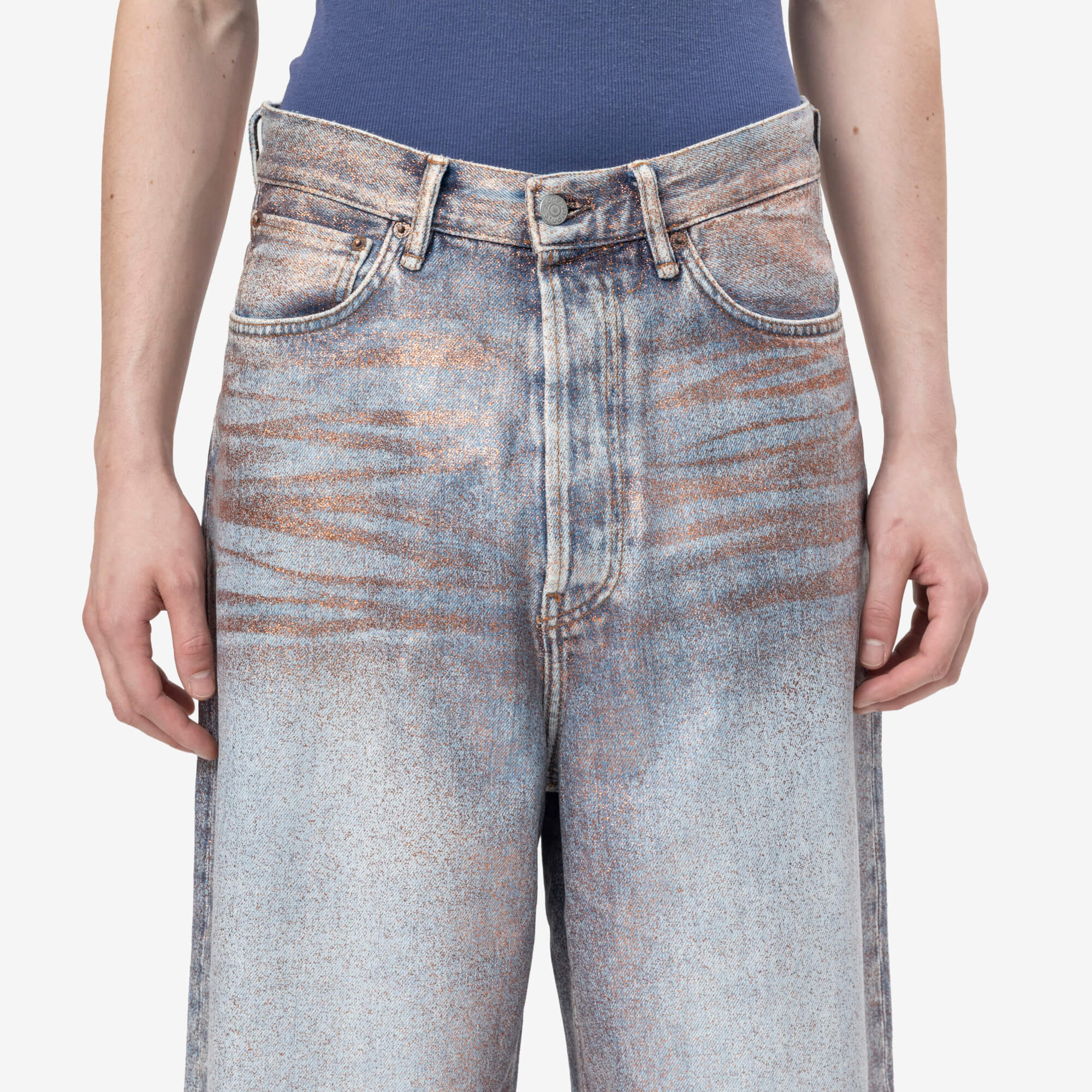 Acne Studios Unisex Loose Fit Denim Shorts Rose Copper/Light Blue - 5
