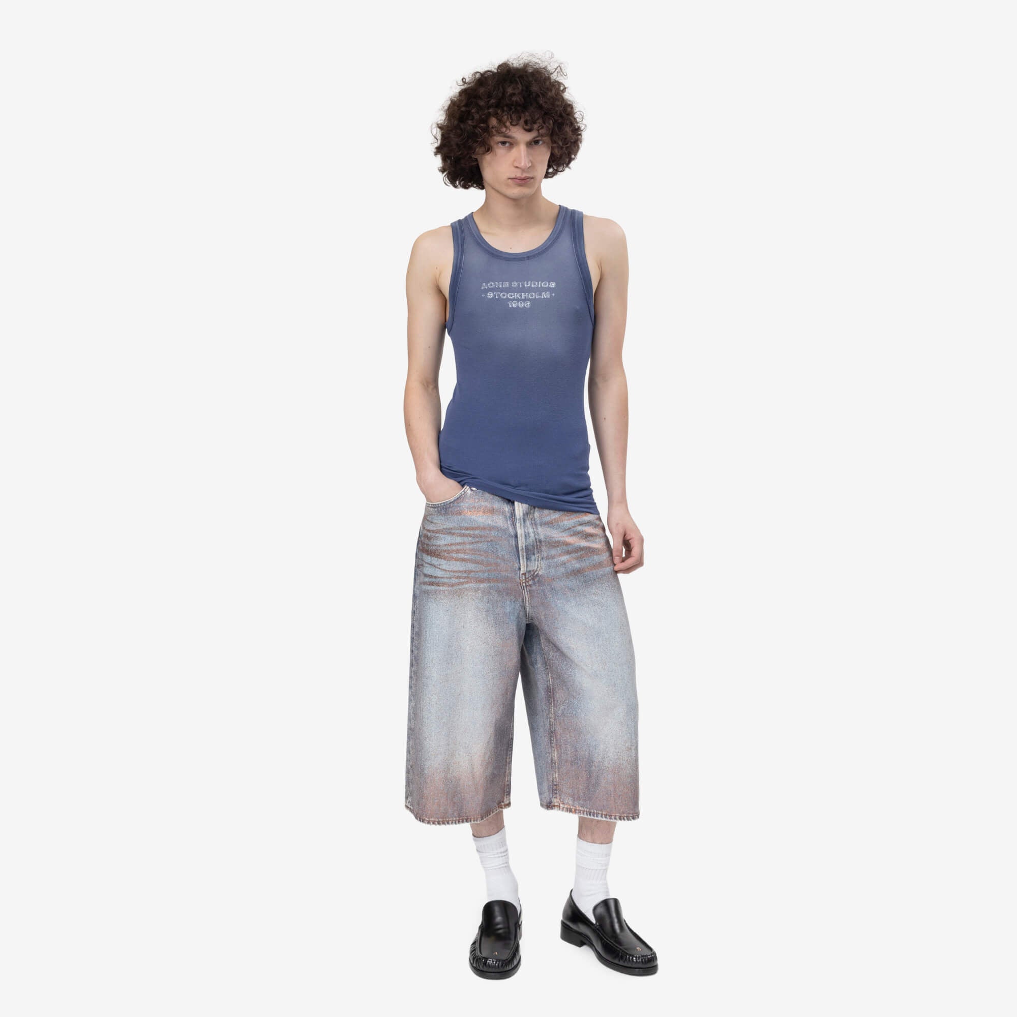 Acne Studios Unisex Loose Fit Denim Shorts Rose Copper/Light Blue - 2