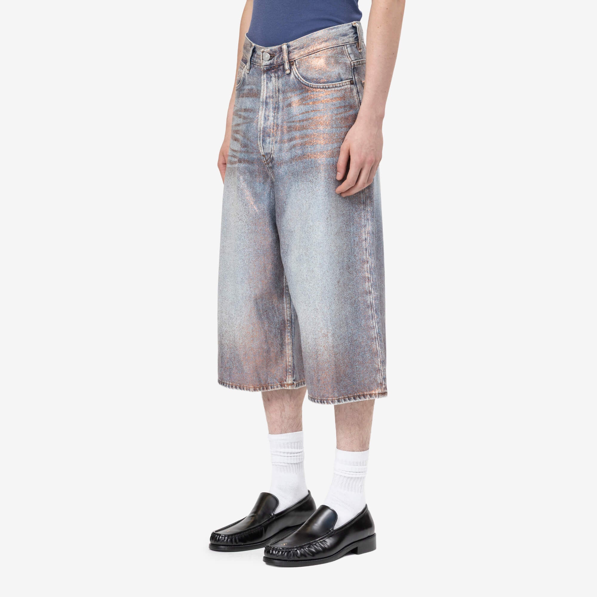 Acne Studios Unisex Loose Fit Denim Shorts Rose Copper/Light Blue - 3
