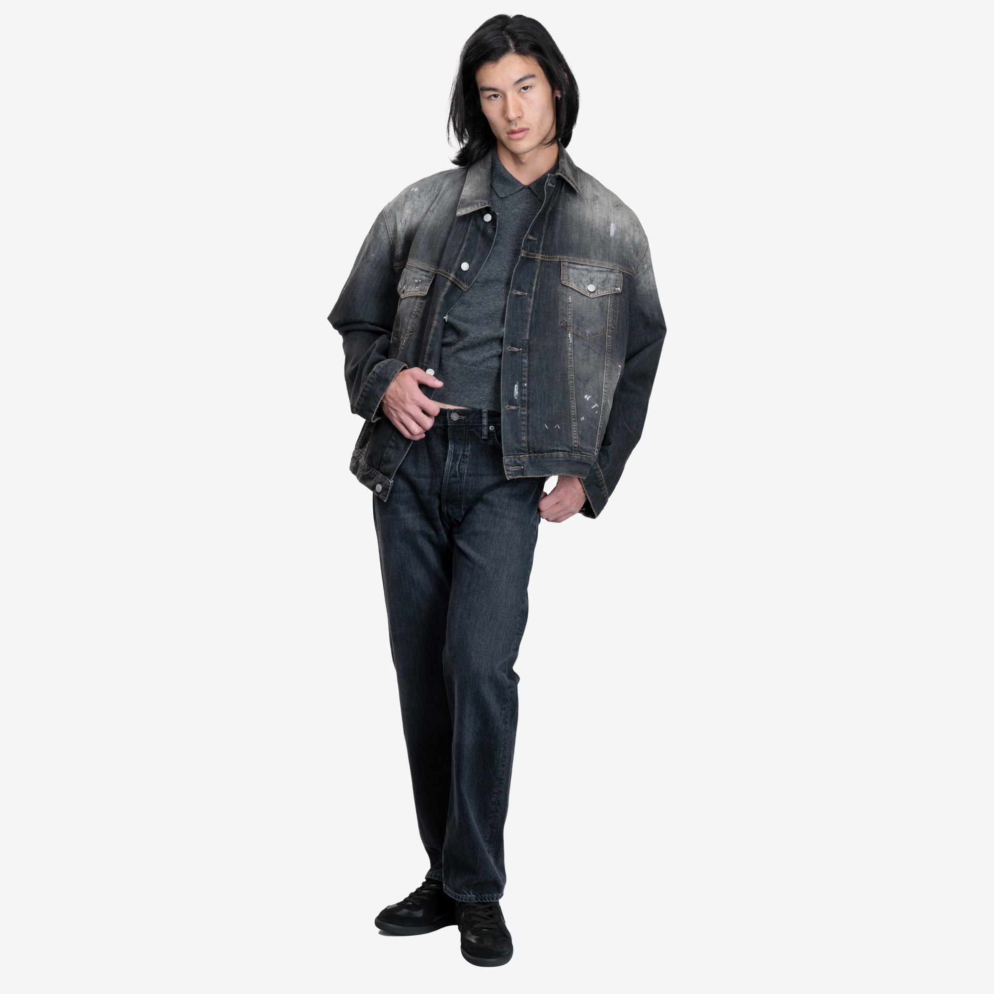 Acne Studios Yak Wool Polo Sweater Dark Grey Melange - 2