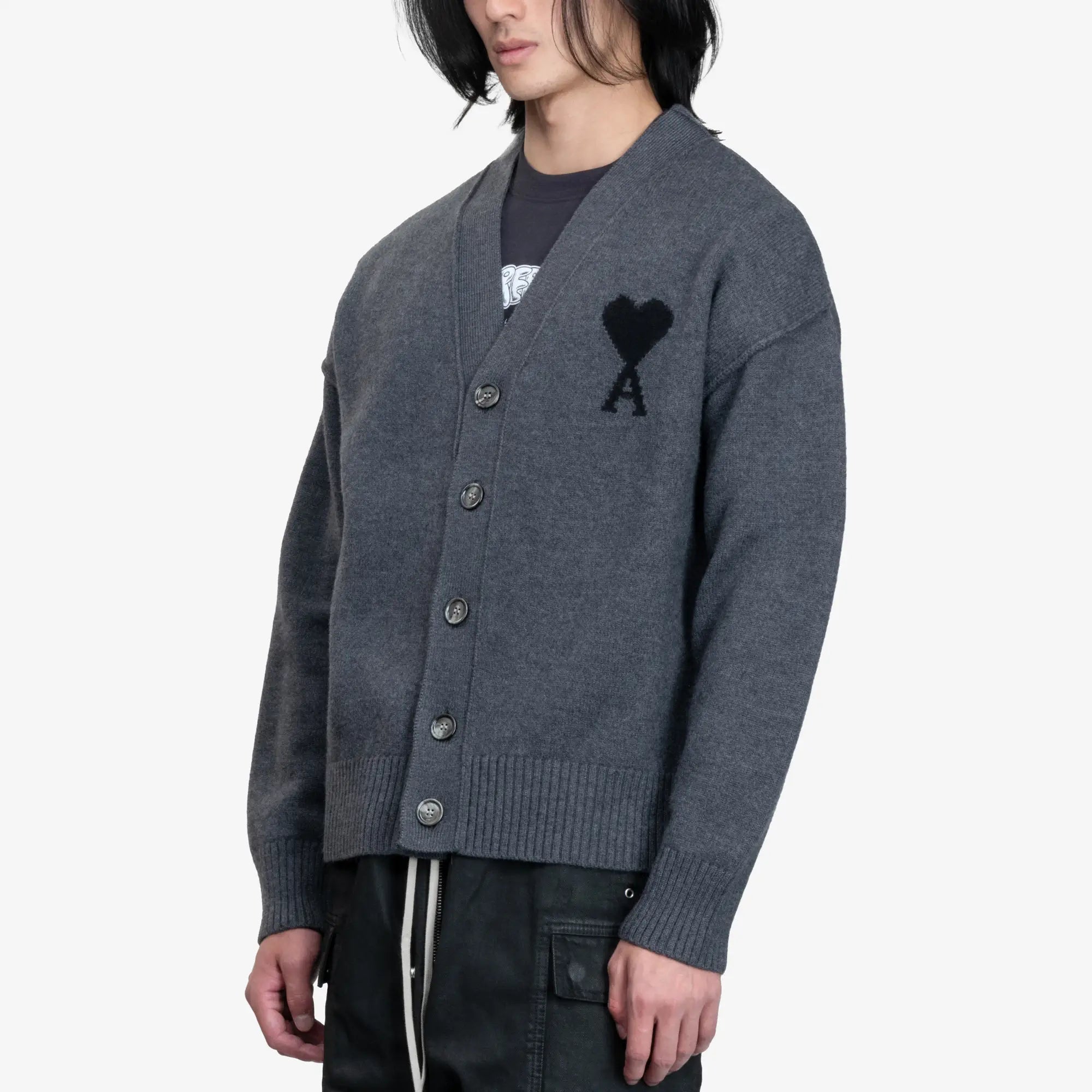 AMI ADC Felted Cardigan Heather Grey - 3