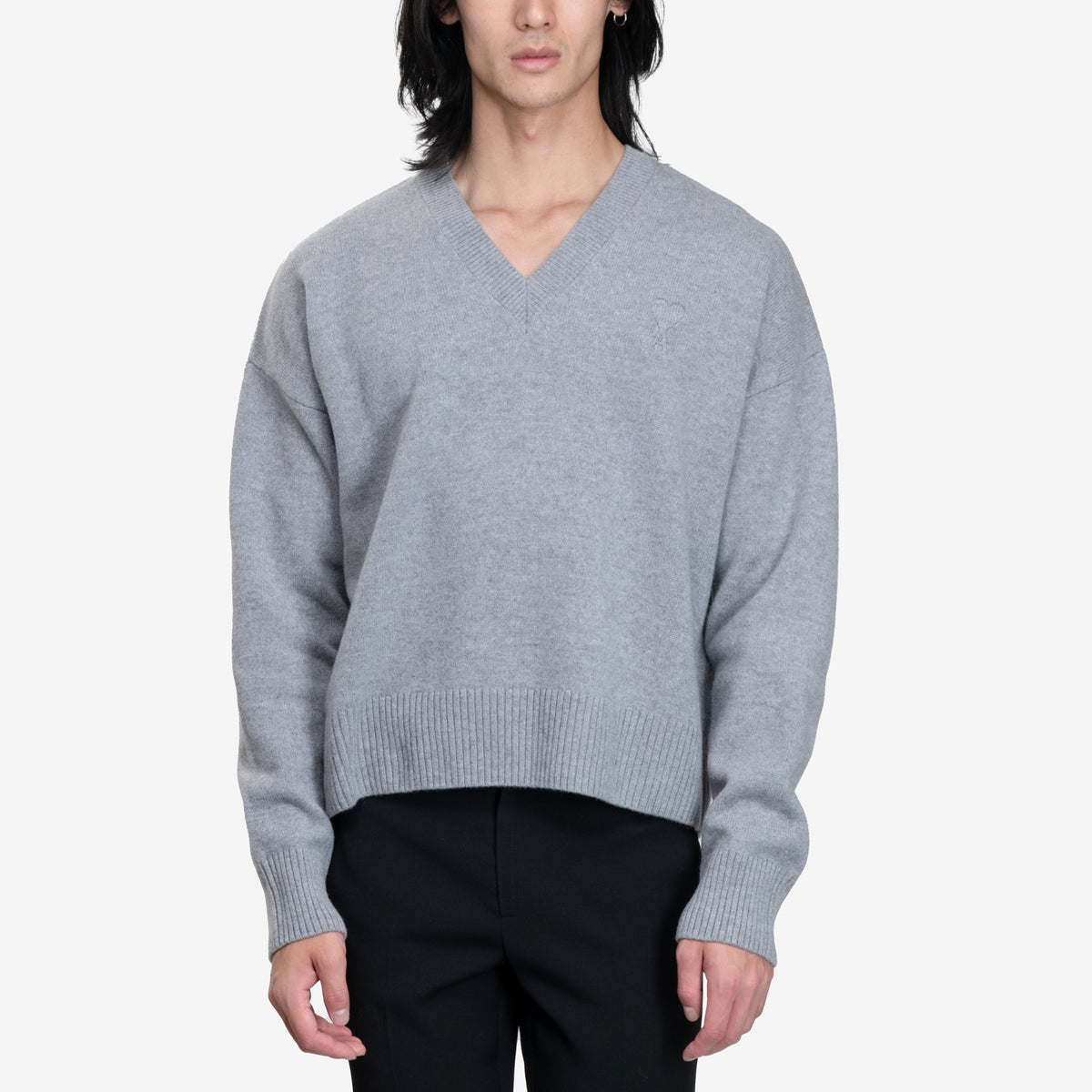Ami Paris ADC V-Neck Sweater – Grey