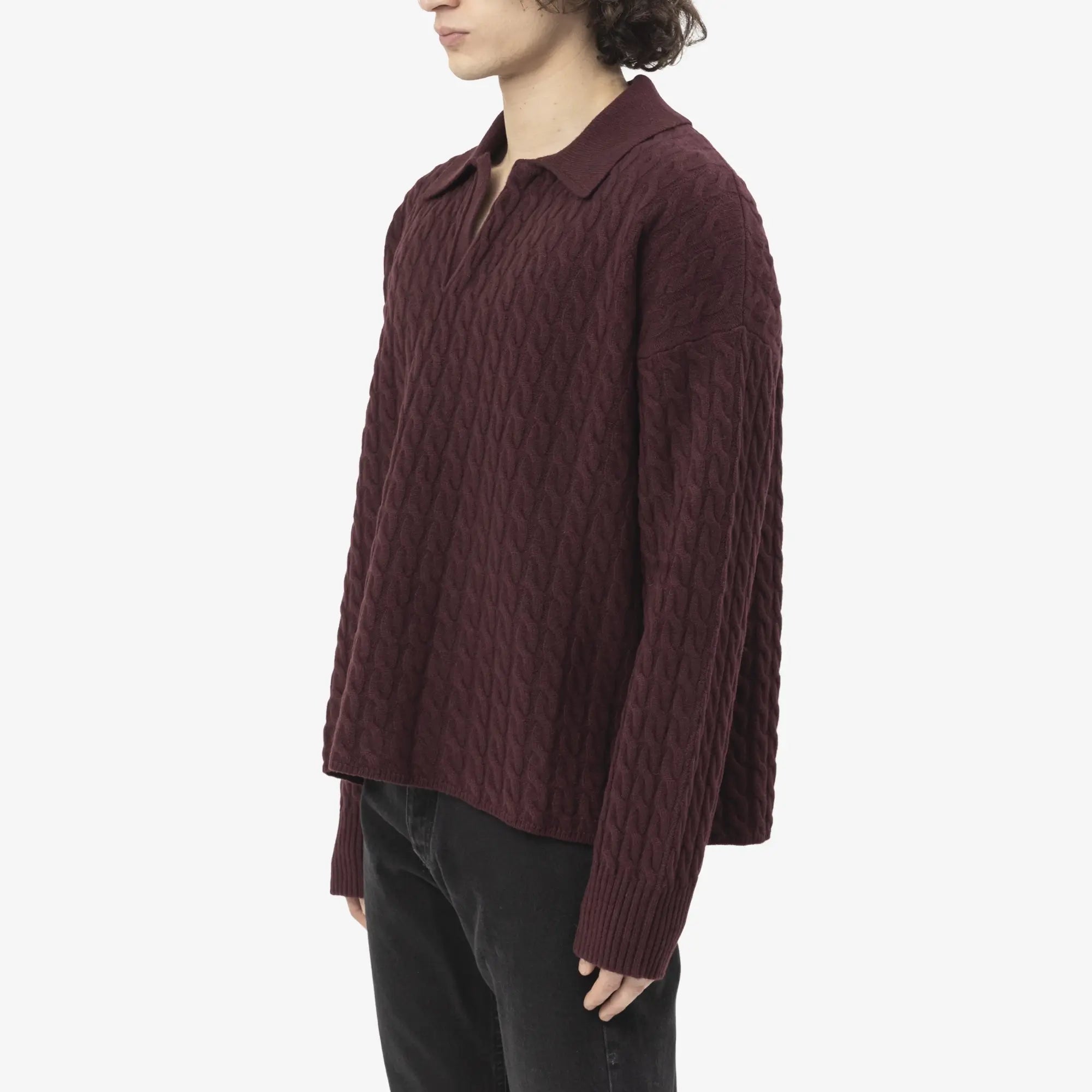 AMI Cable Knit Polo Cherry - 3