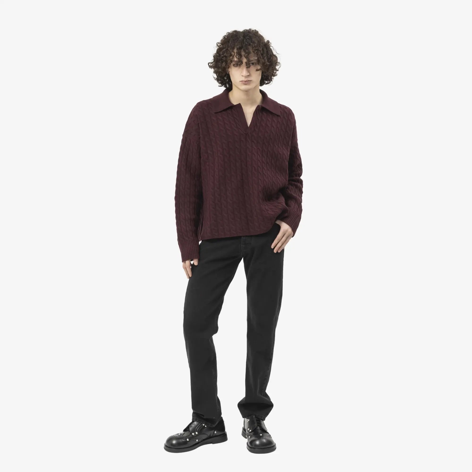 AMI Cable Knit Polo Cherry - 2