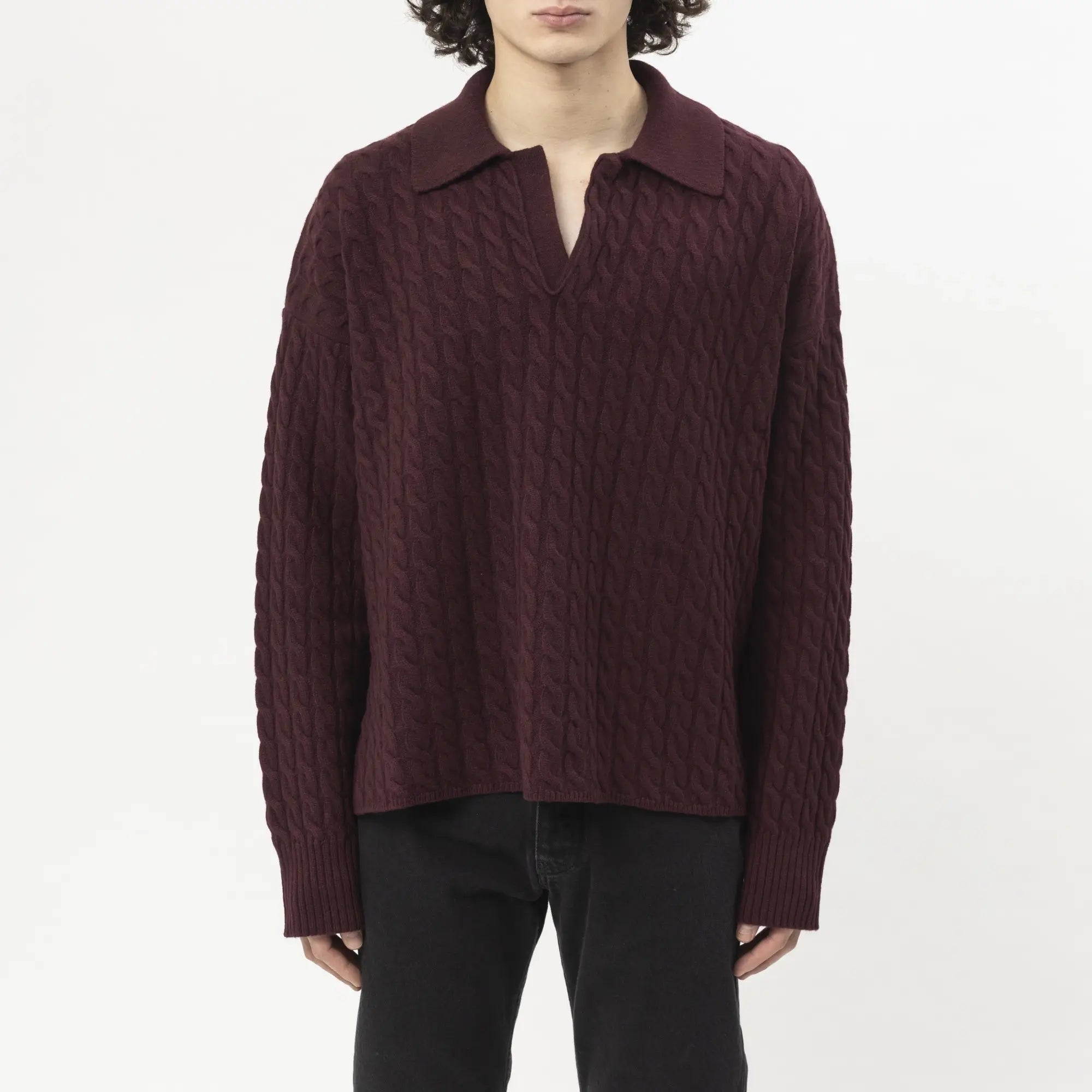 AMI Cable Knit Polo Cherry - 1