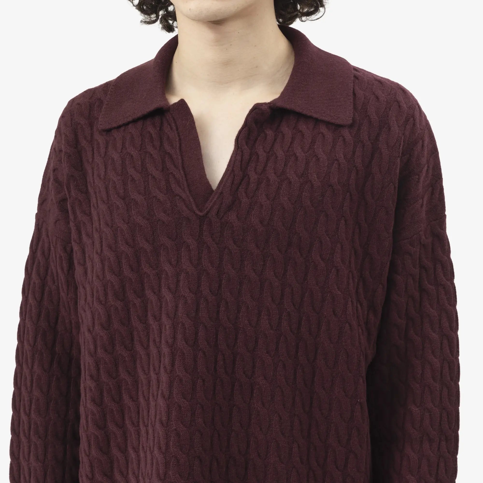 AMI Cable Knit Polo Cherry - 5