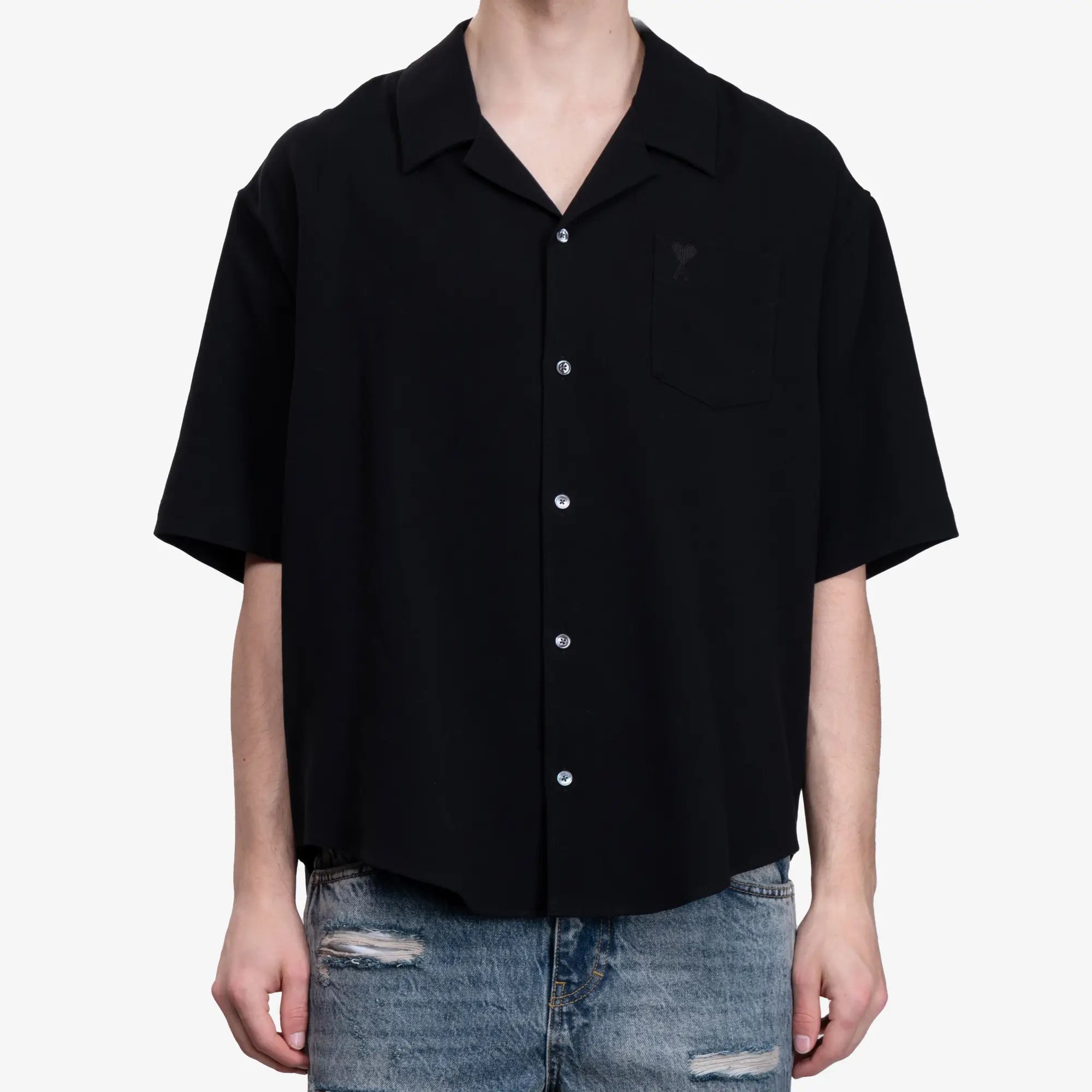 AMI Camp Collar SS Shirt Black - 1