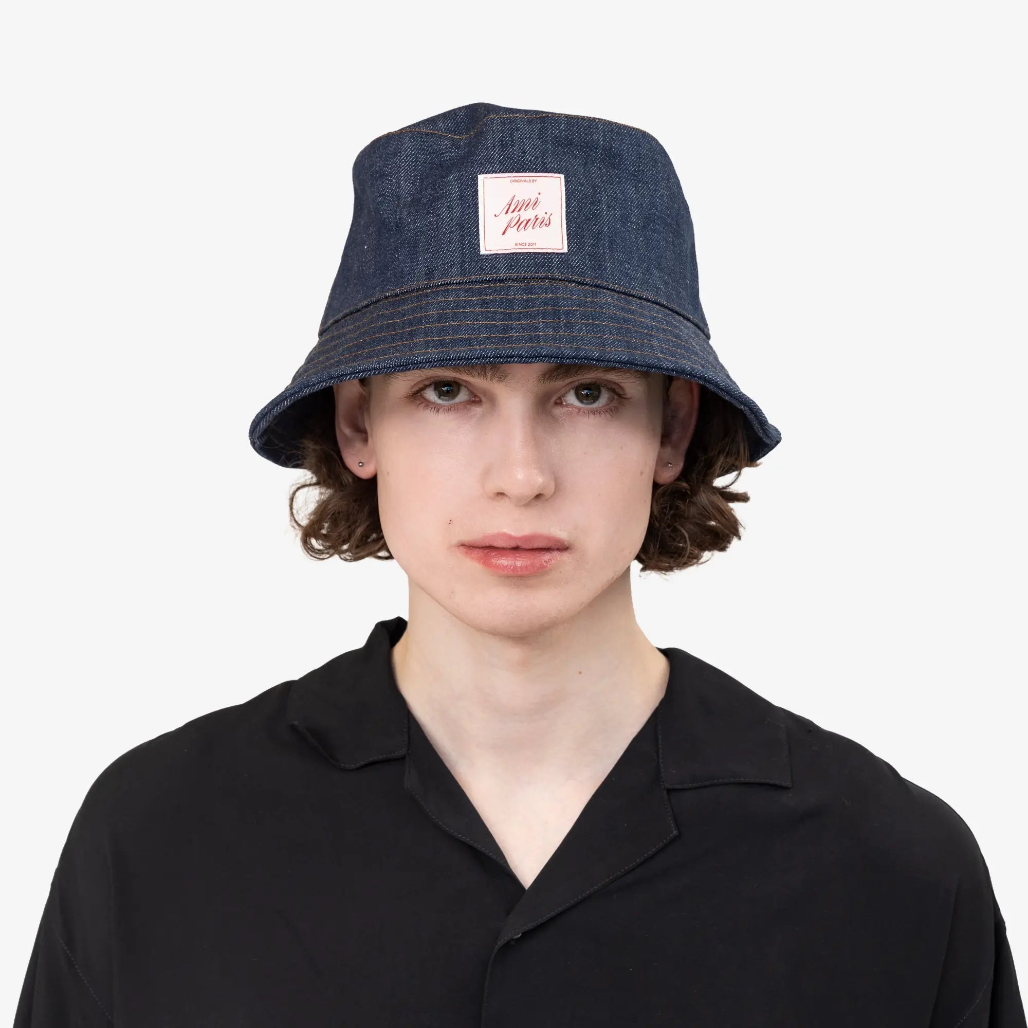 AMI Paris Top Stitching Denim Bucket Hat Indigo - 2