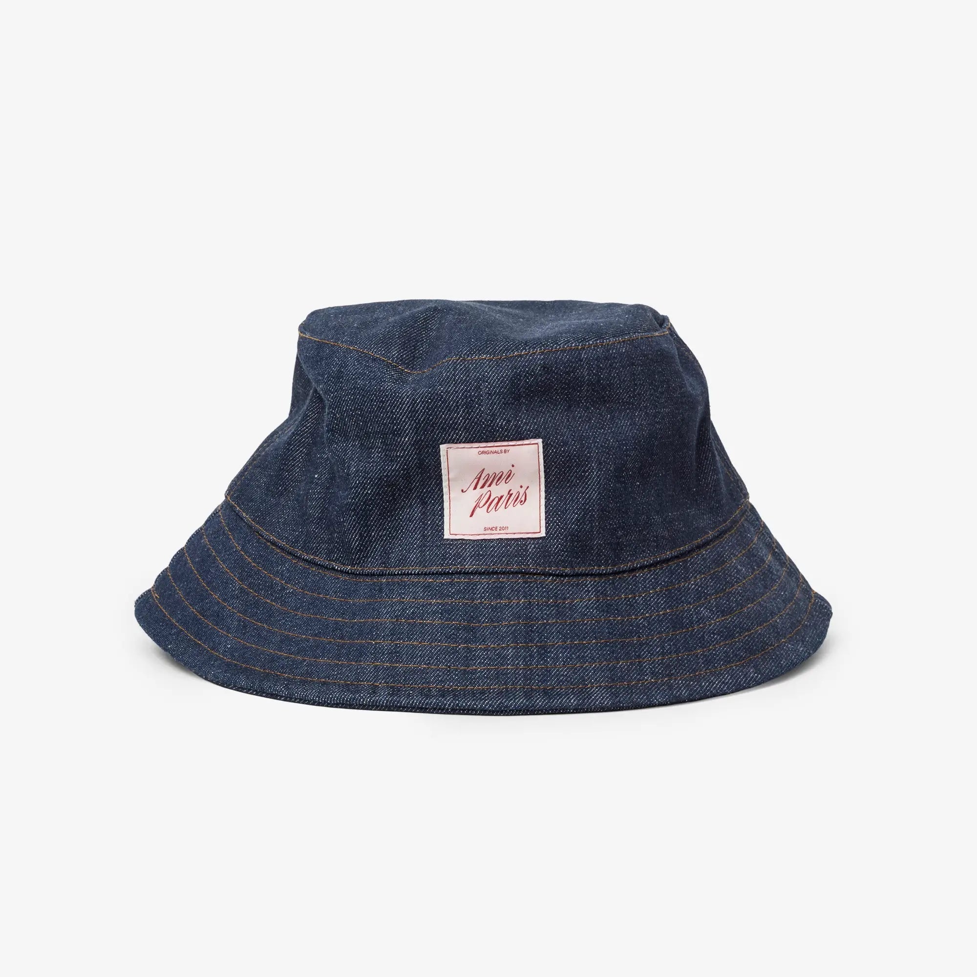 AMI Paris Top Stitching Denim Bucket Hat Indigo - 1