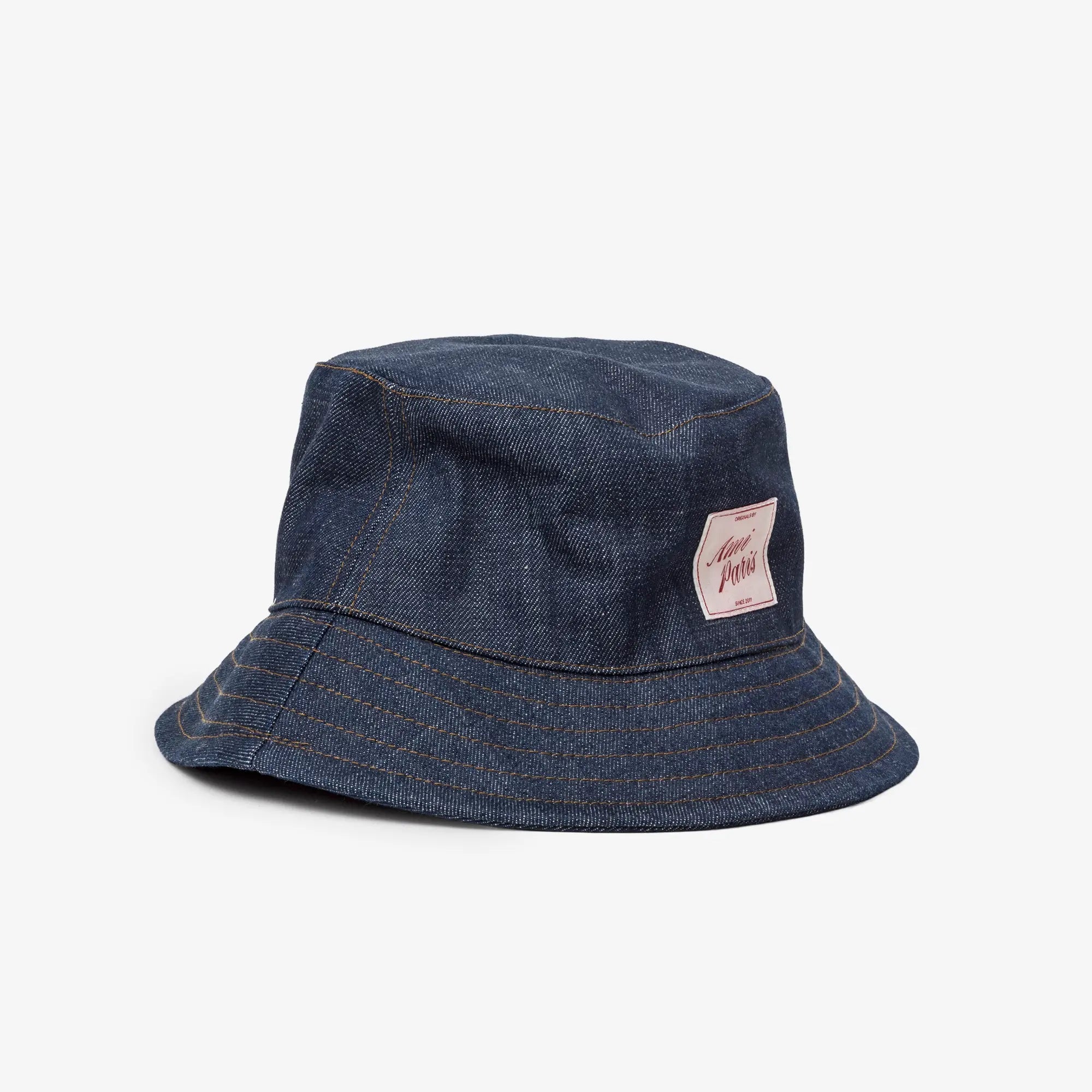 AMI Paris Top Stitching Denim Bucket Hat Indigo - 3