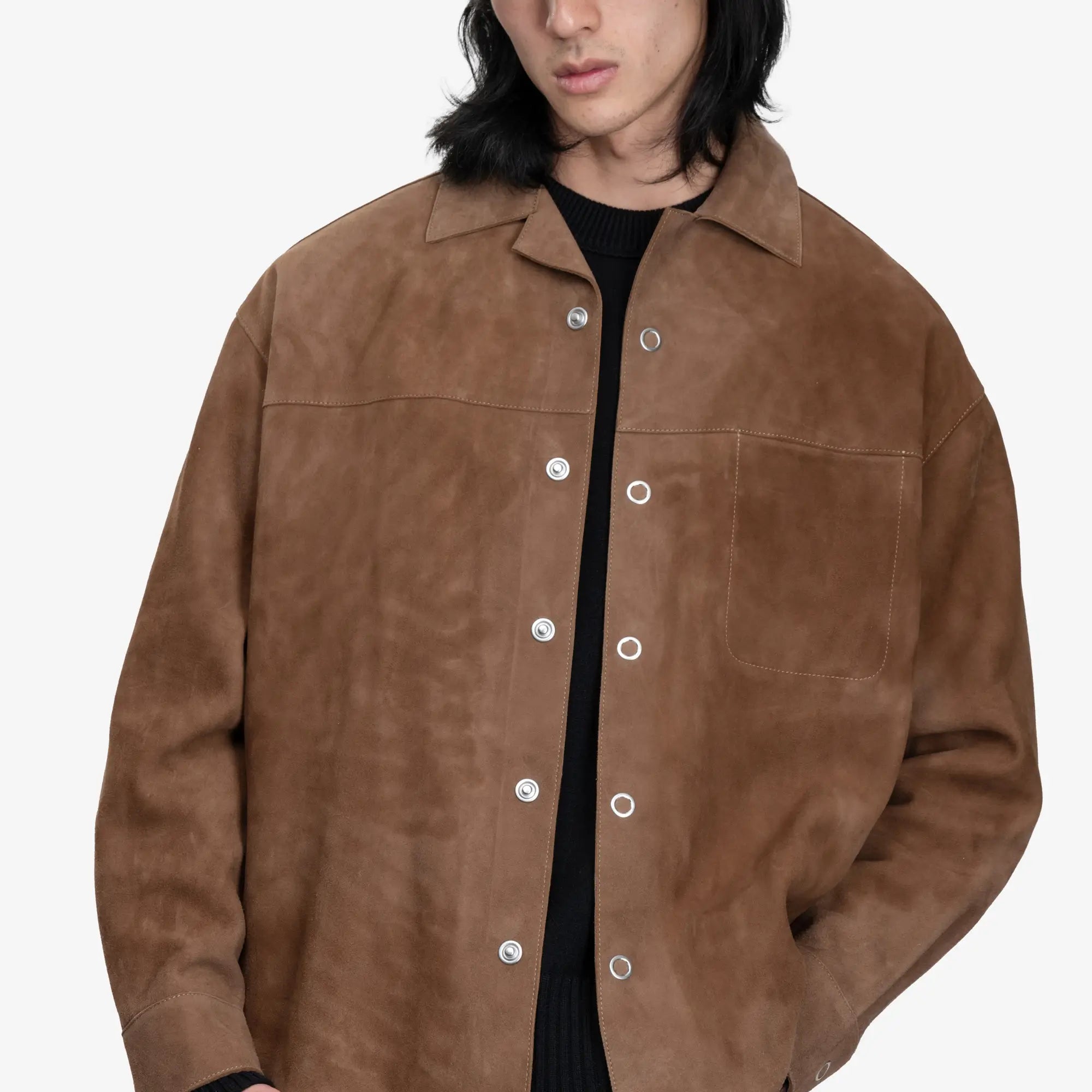 AMI Suede Leather Overshirt Hazelnut - 5