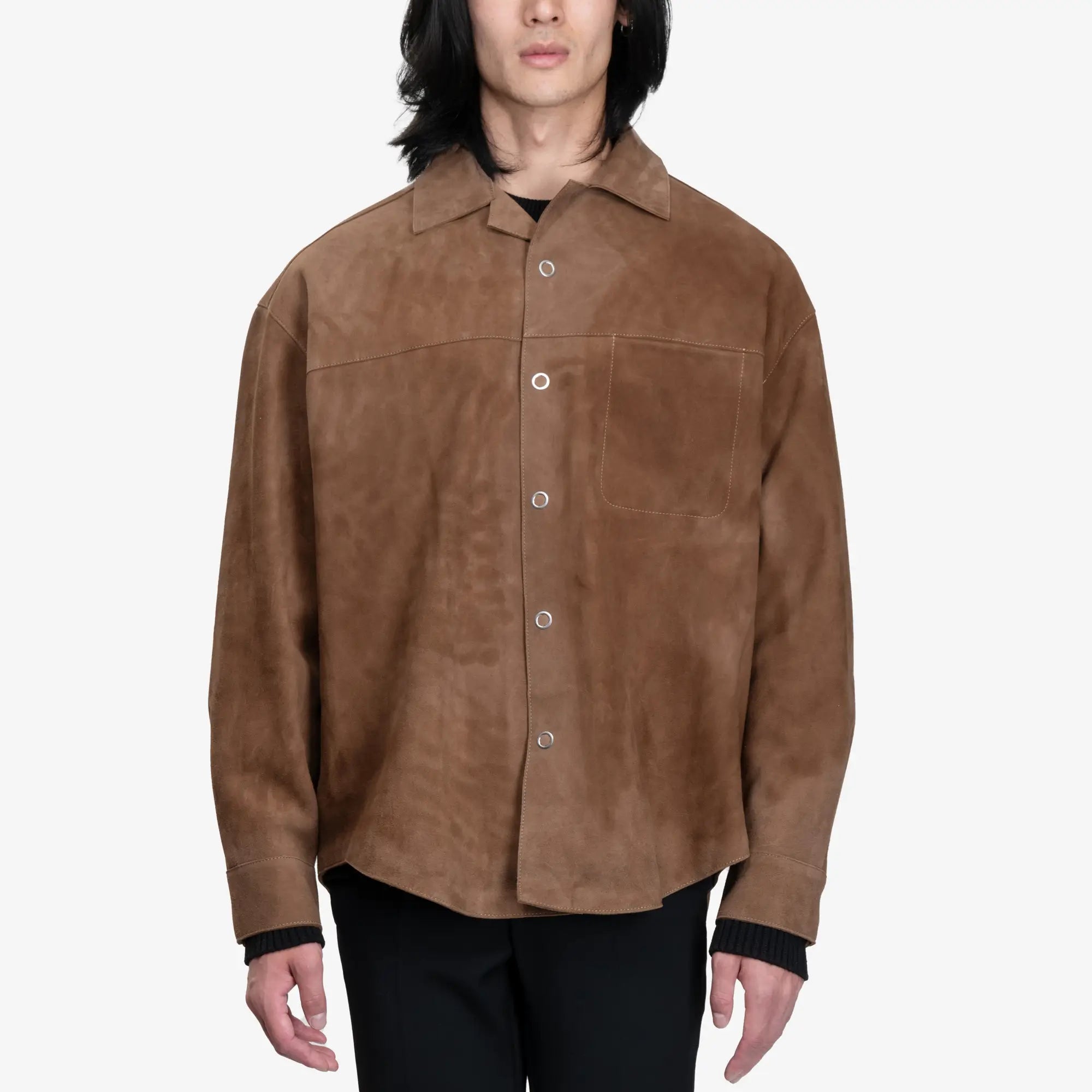 AMI Suede Leather Overshirt Hazelnut - 1