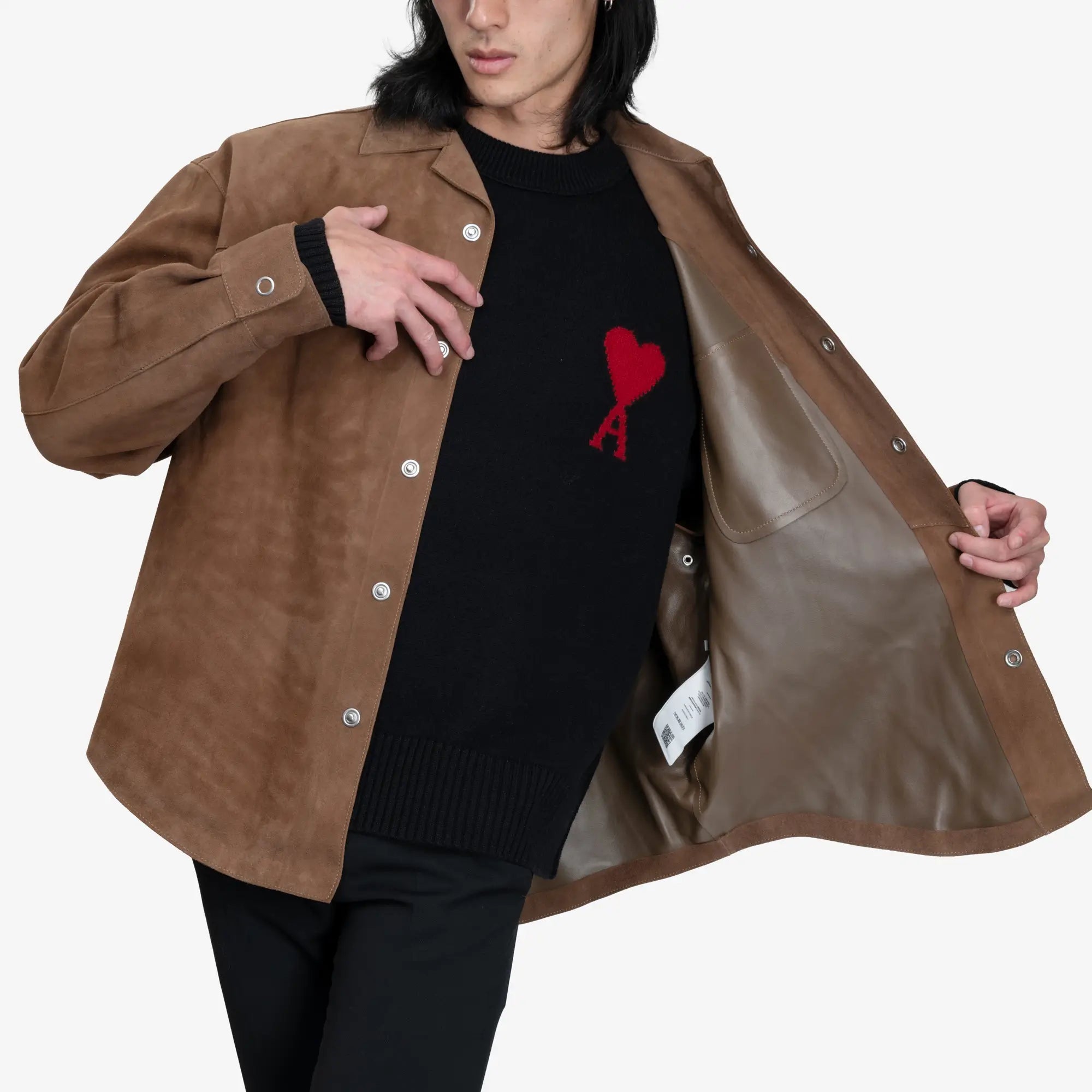 AMI Suede Leather Overshirt Hazelnut - 6
