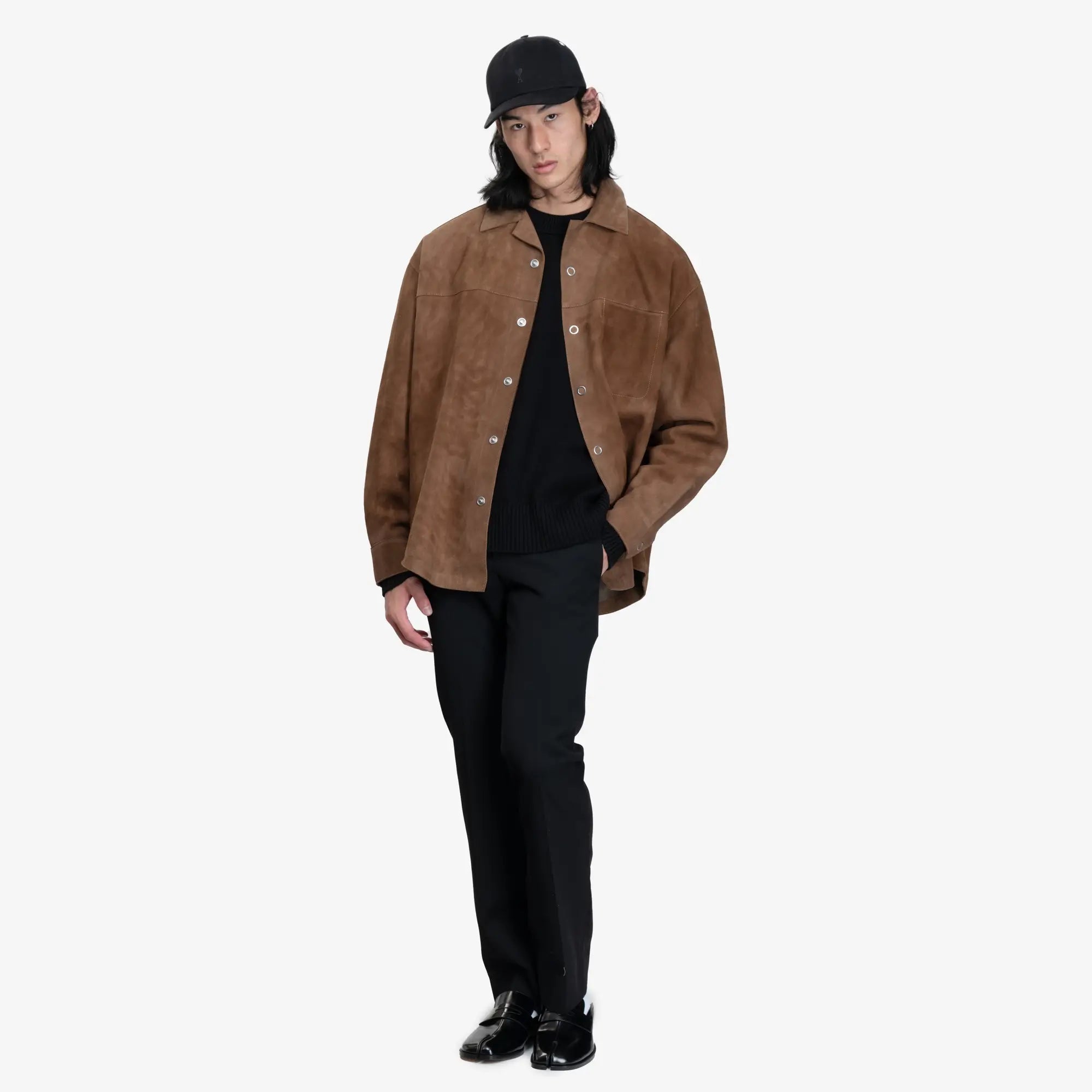 AMI Suede Leather Overshirt Hazelnut - 2
