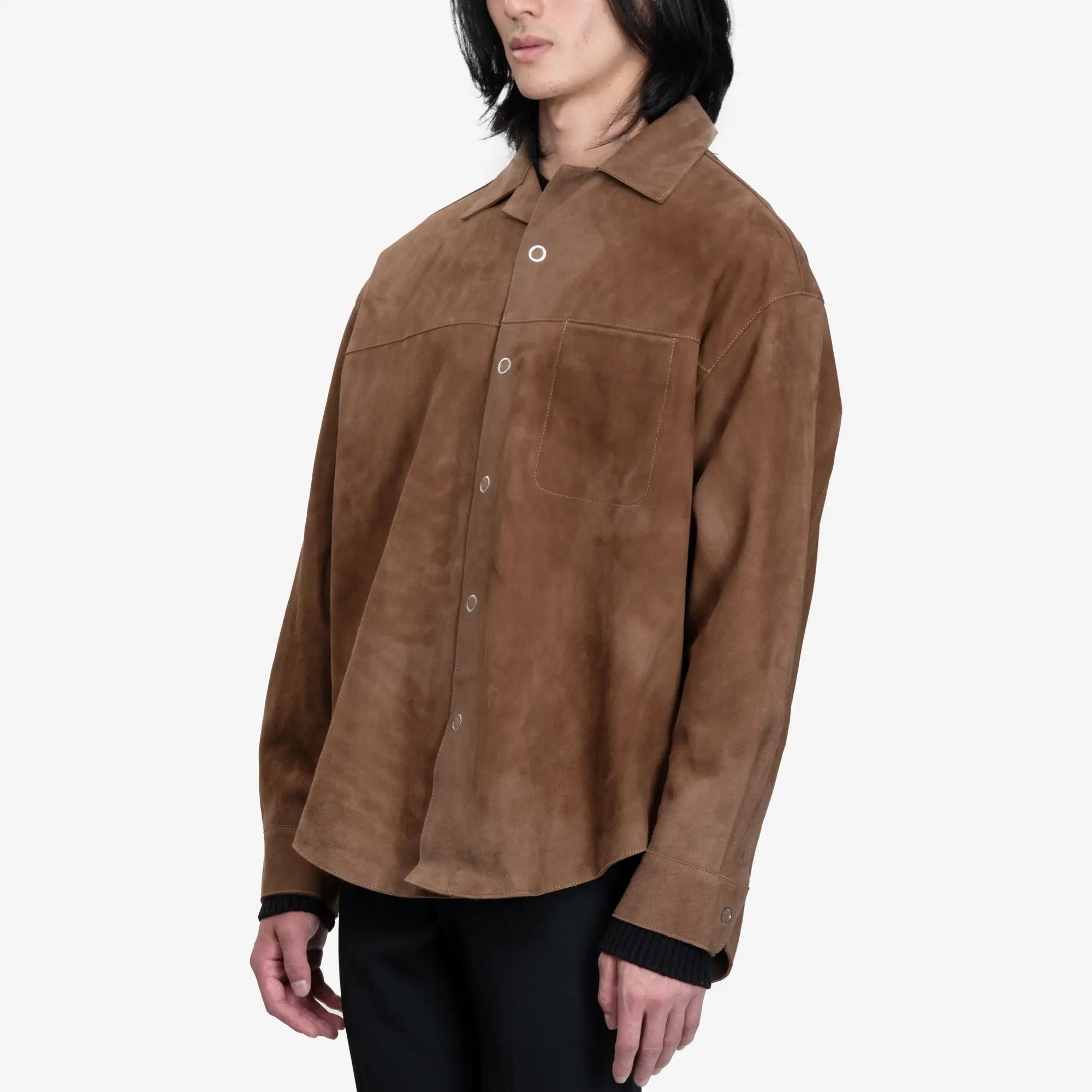 AMI Suede Leather Overshirt Hazelnut - 3