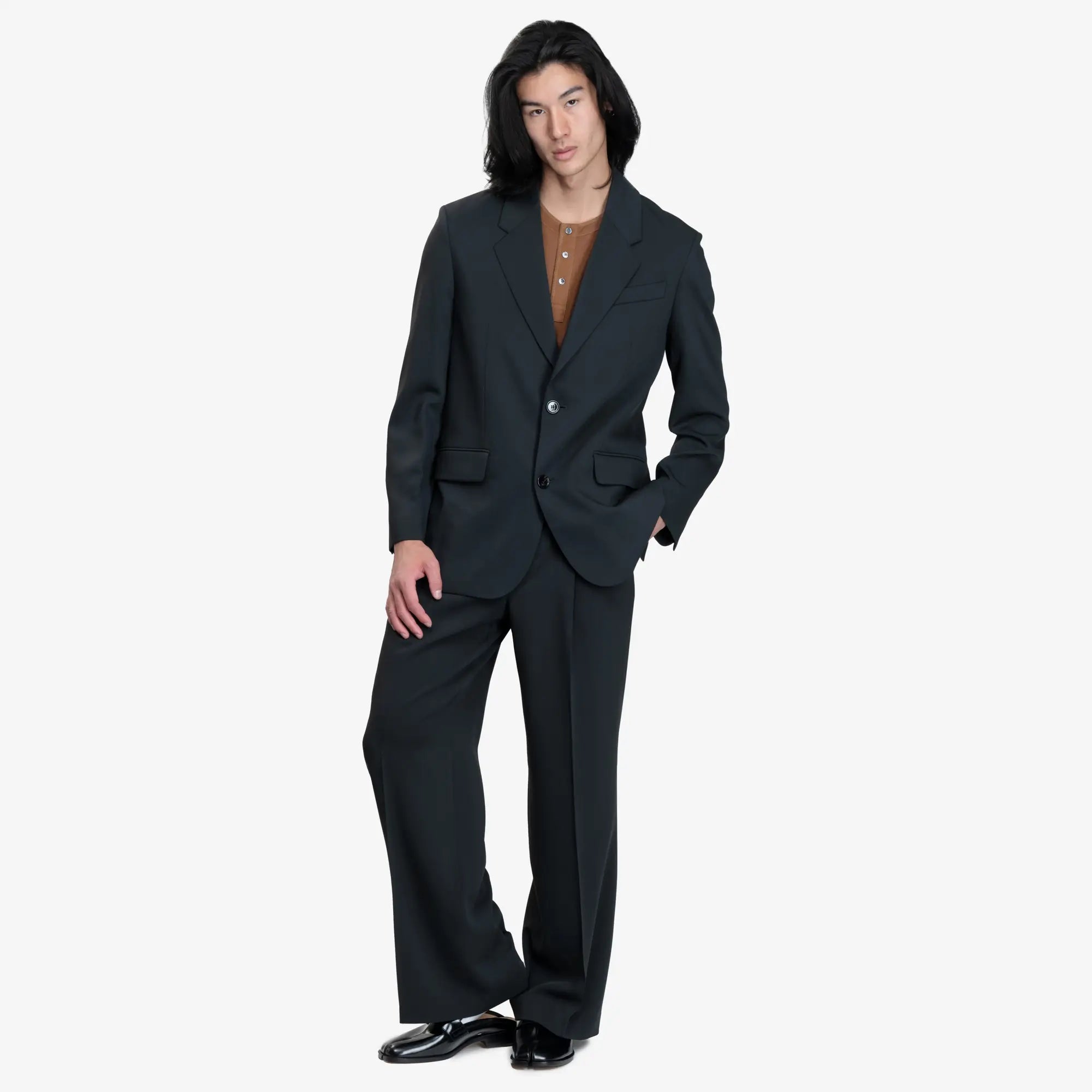 AMI Wide Tabs Wool Trousers Anthracite - 2