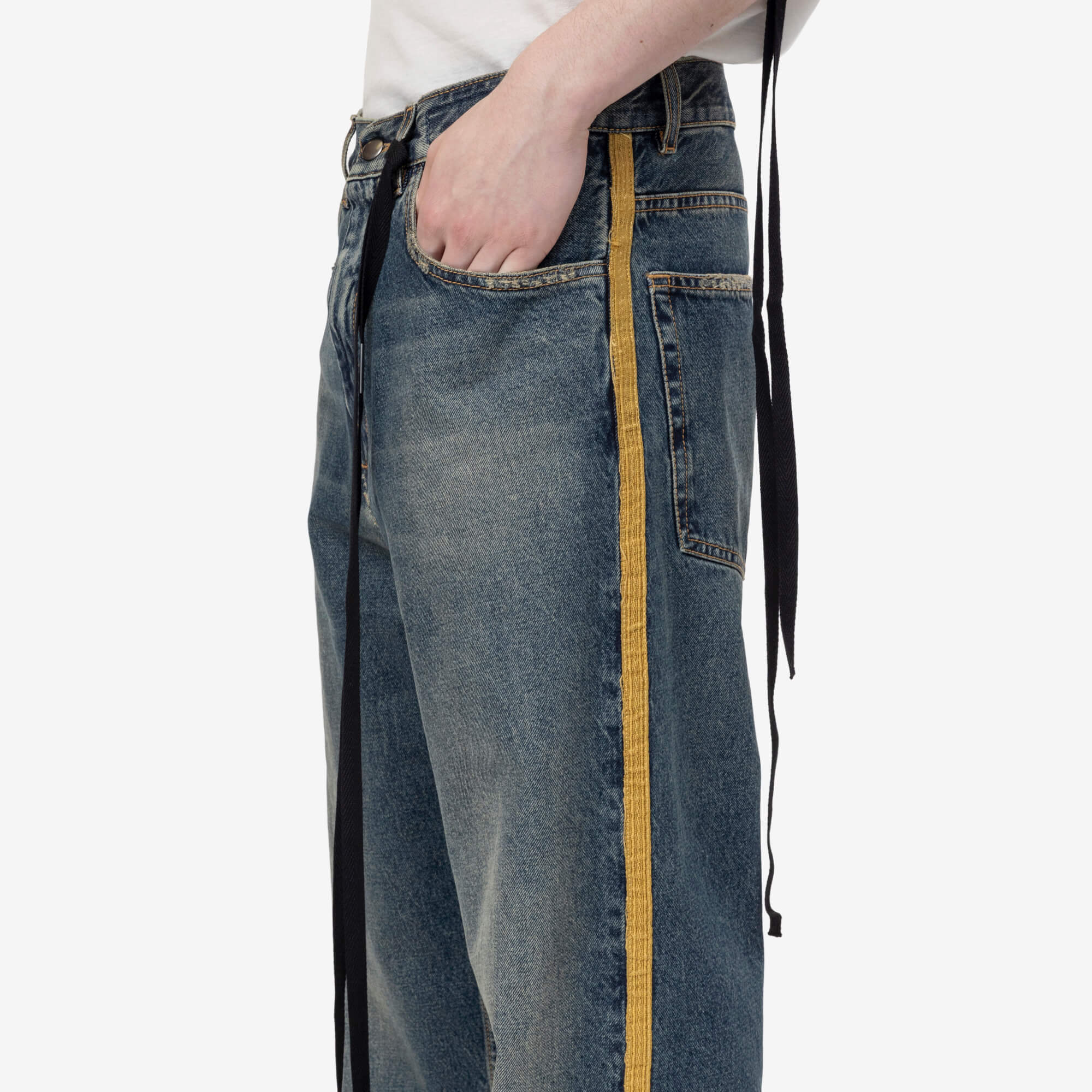 Ann Demeulemeester Alarik Contrast Side Band Flared Cropped Jeans Mid Blue - 5