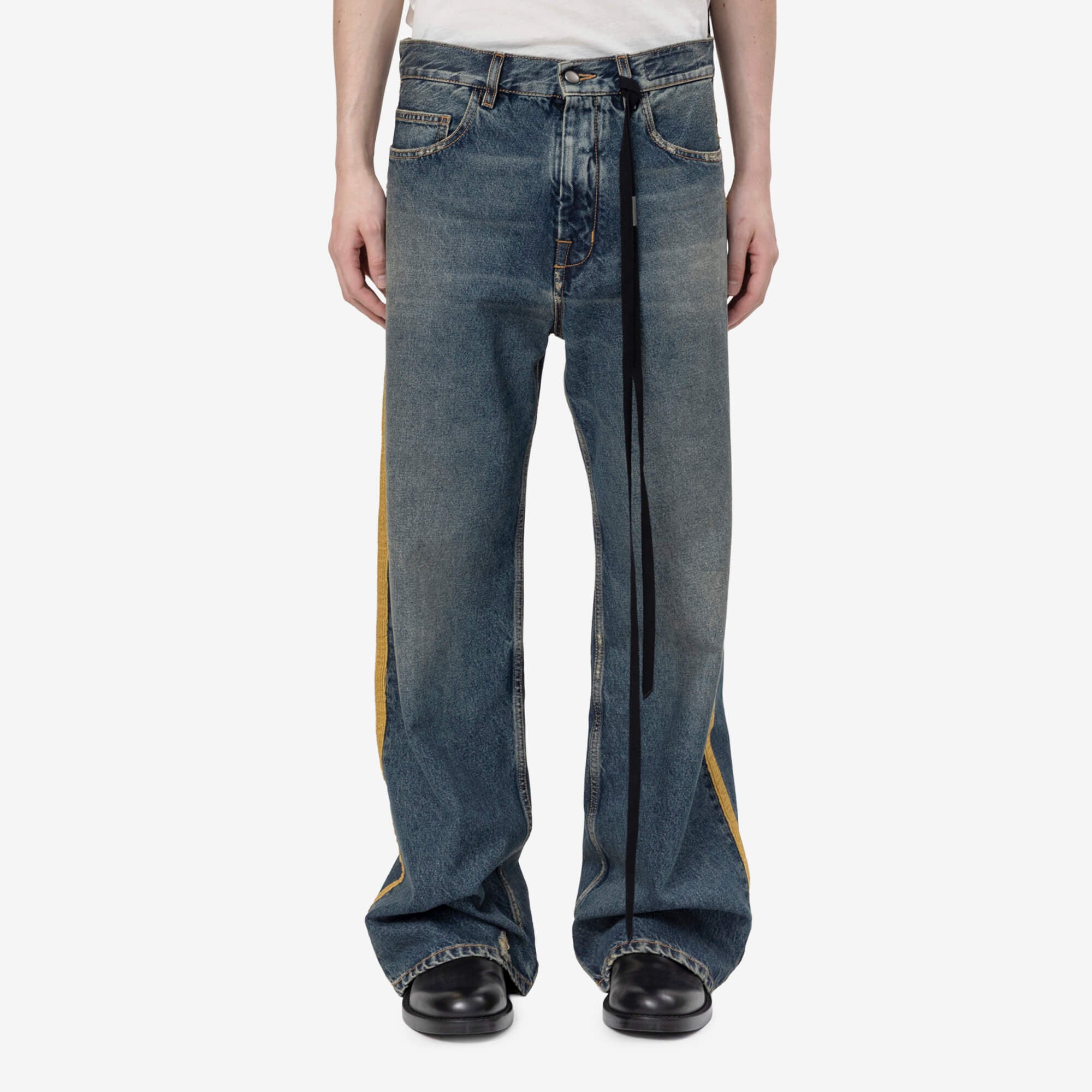 Ann Demeulemeester Alarik Contrast Side Band Flared Cropped Jeans Mid Blue - 1