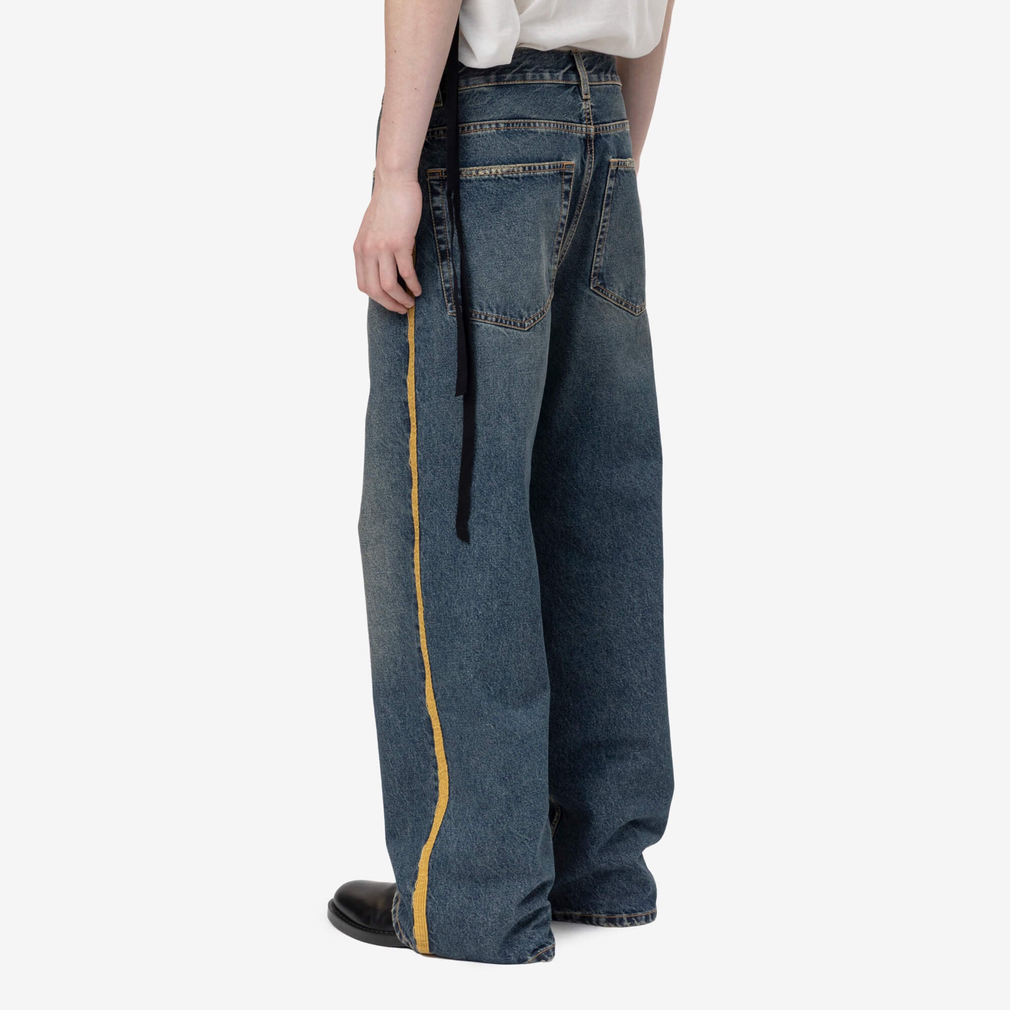 Ann Demeulemeester Alarik Contrast Side Band Flared Cropped Jeans Mid Blue - 4