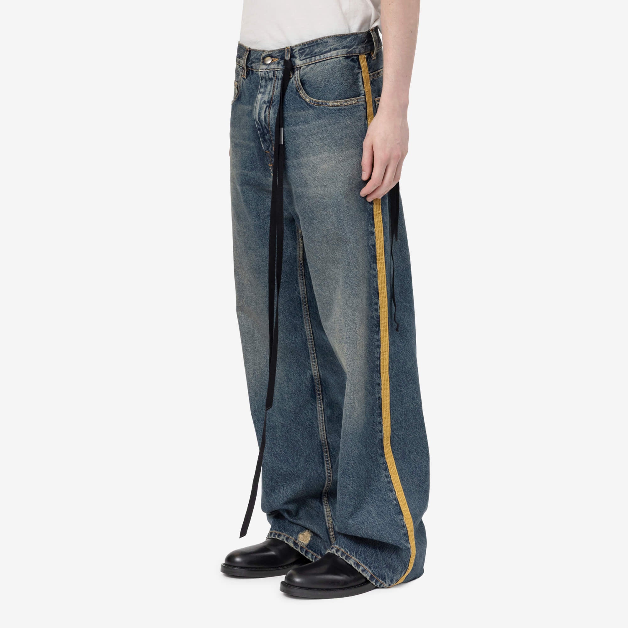 Ann Demeulemeester Alarik Contrast Side Band Flared Cropped Jeans Mid Blue - 3