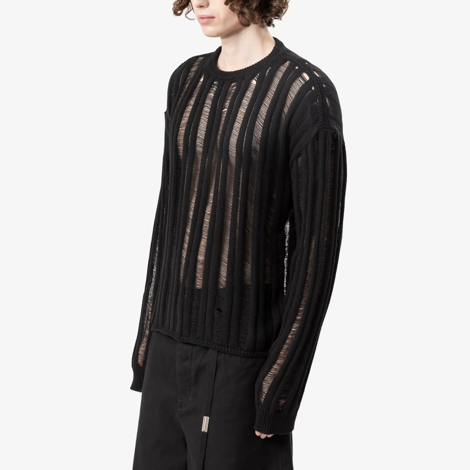 Ann Demeulemeester Danial Ladder Stitch Oversize Sweater Black - 3