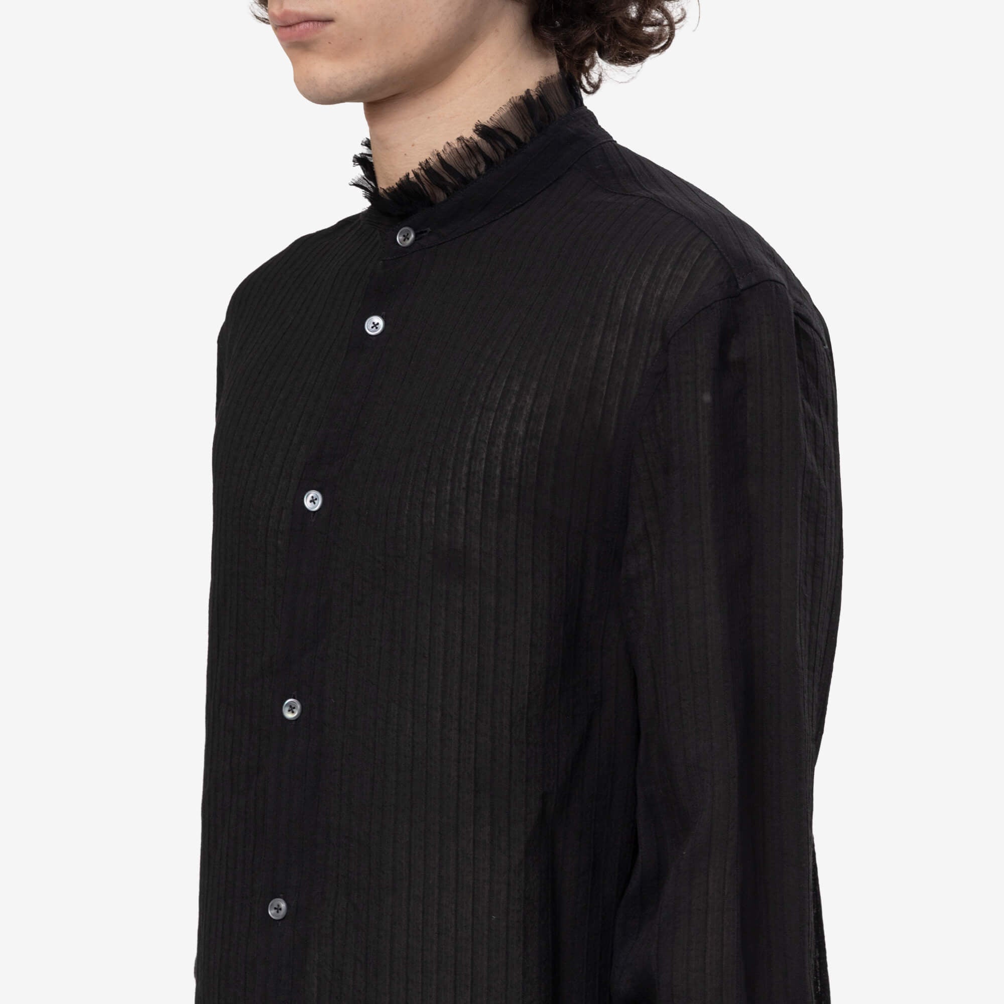 Ann Demeulemeester Flosi Silk Creponne Ruffles Stand Collar Standard Shirt Black - 5