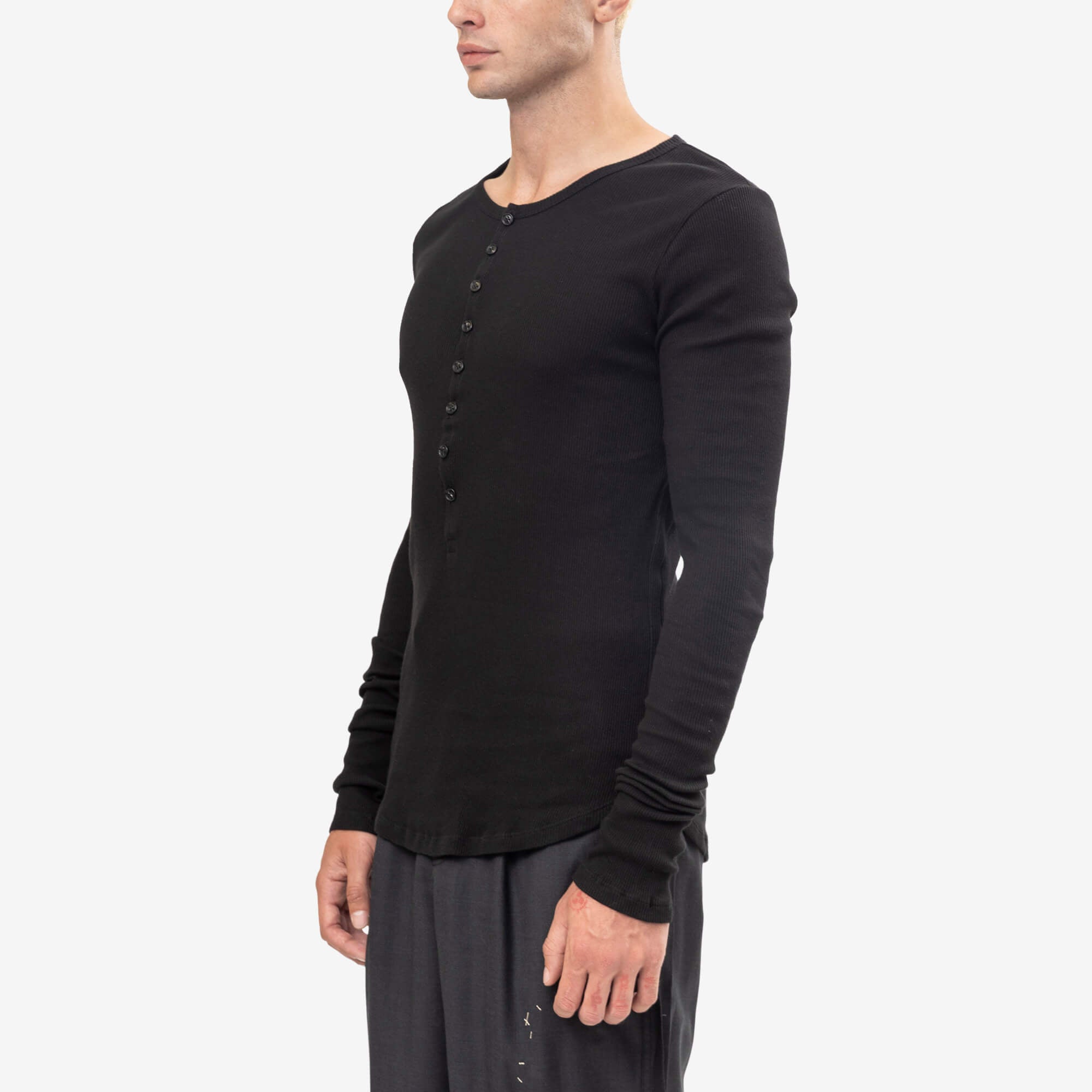 Ann Demeulemeester Hamar Wrinkled Serafino Henley Top Black-3