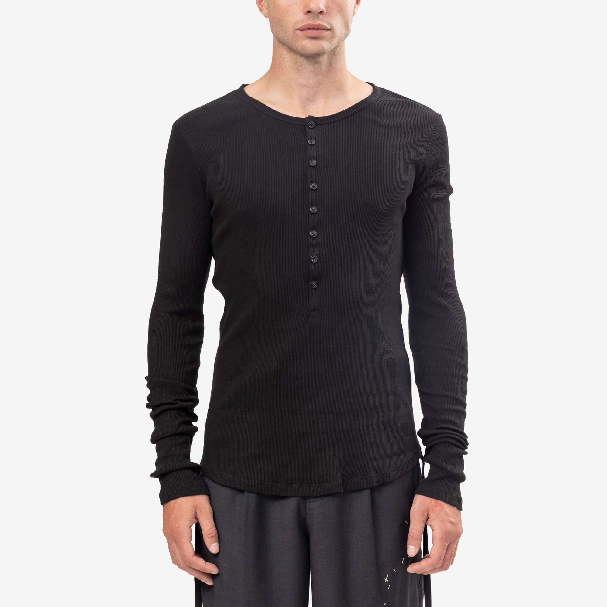Ann Demeulemeester Hamar Wrinkled Serafino Henley Top Black-1
